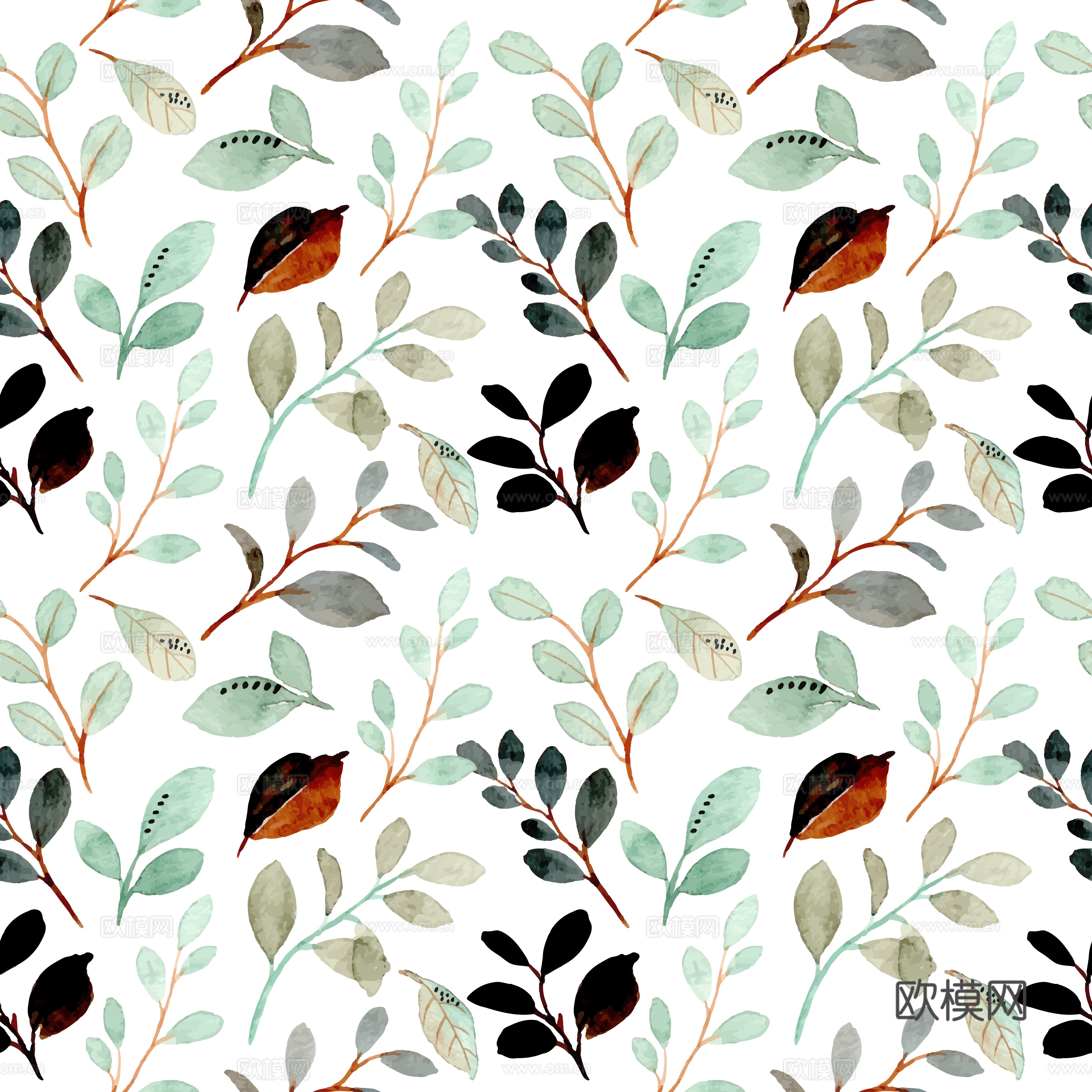 水彩风小清晰植物树叶图案纹理肌理61
