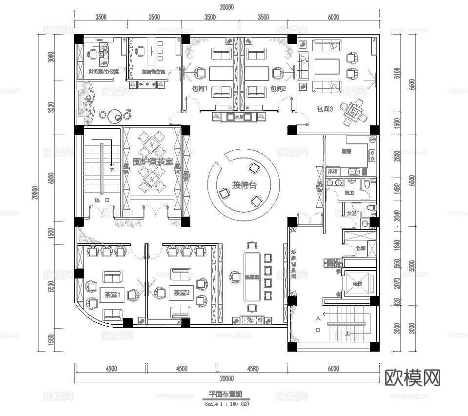 高档茶楼会所 最新平面施工图合集cad施工图