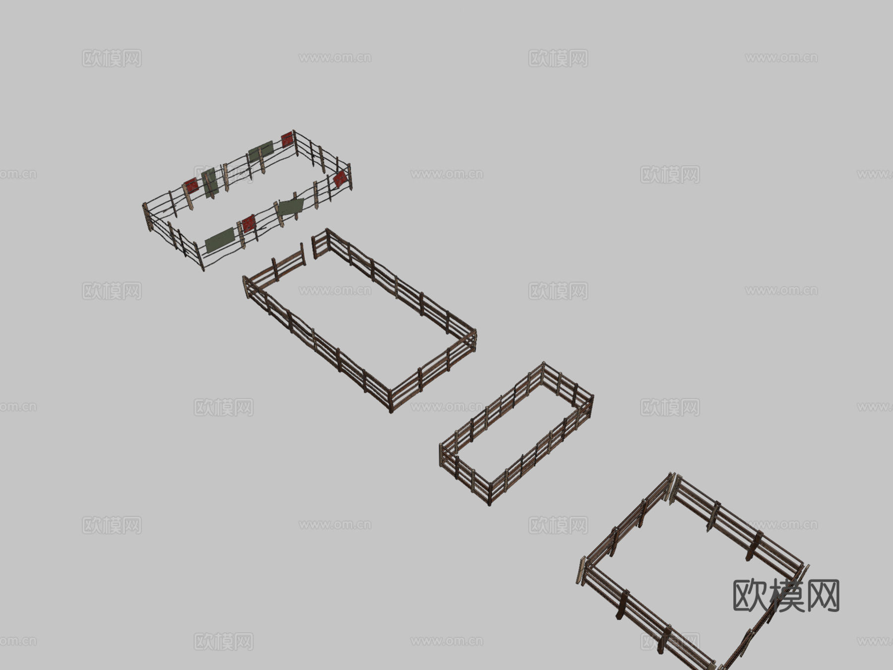 不同木栅栏PBR3d模型下载（渲染图2）
