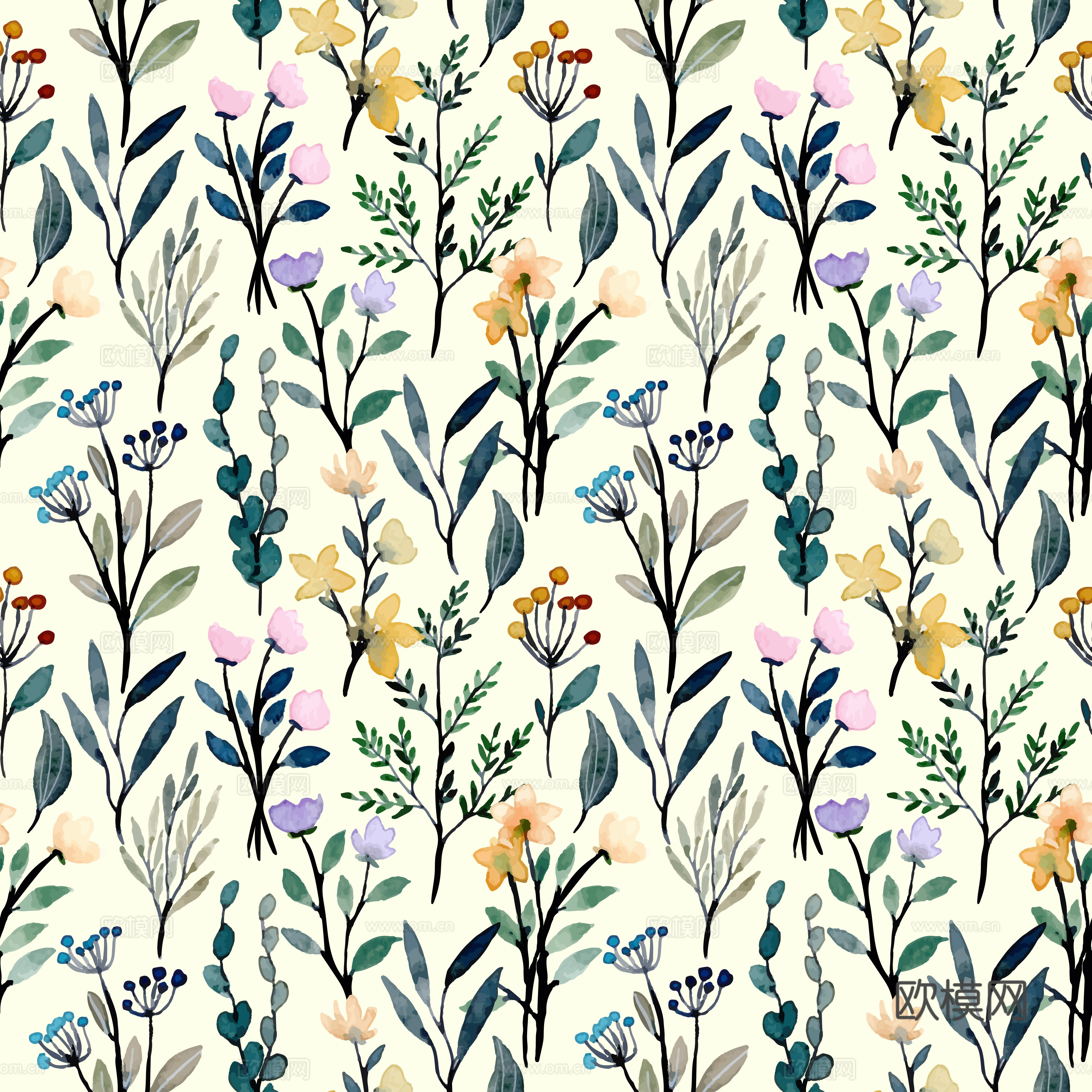 水彩风小清晰植物树叶图案纹理肌理25