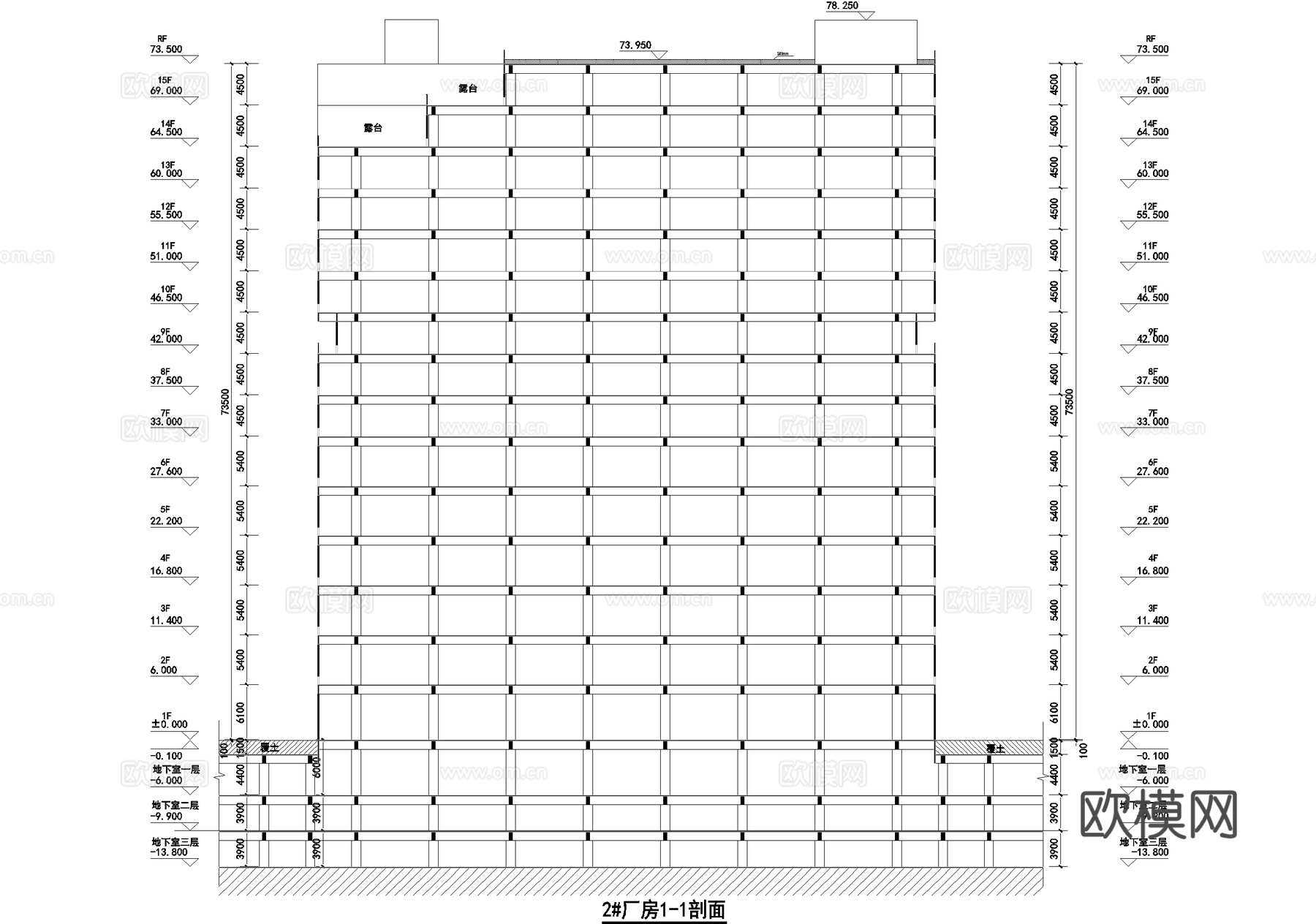十五层车间丙类厂房工业建筑cad施工图