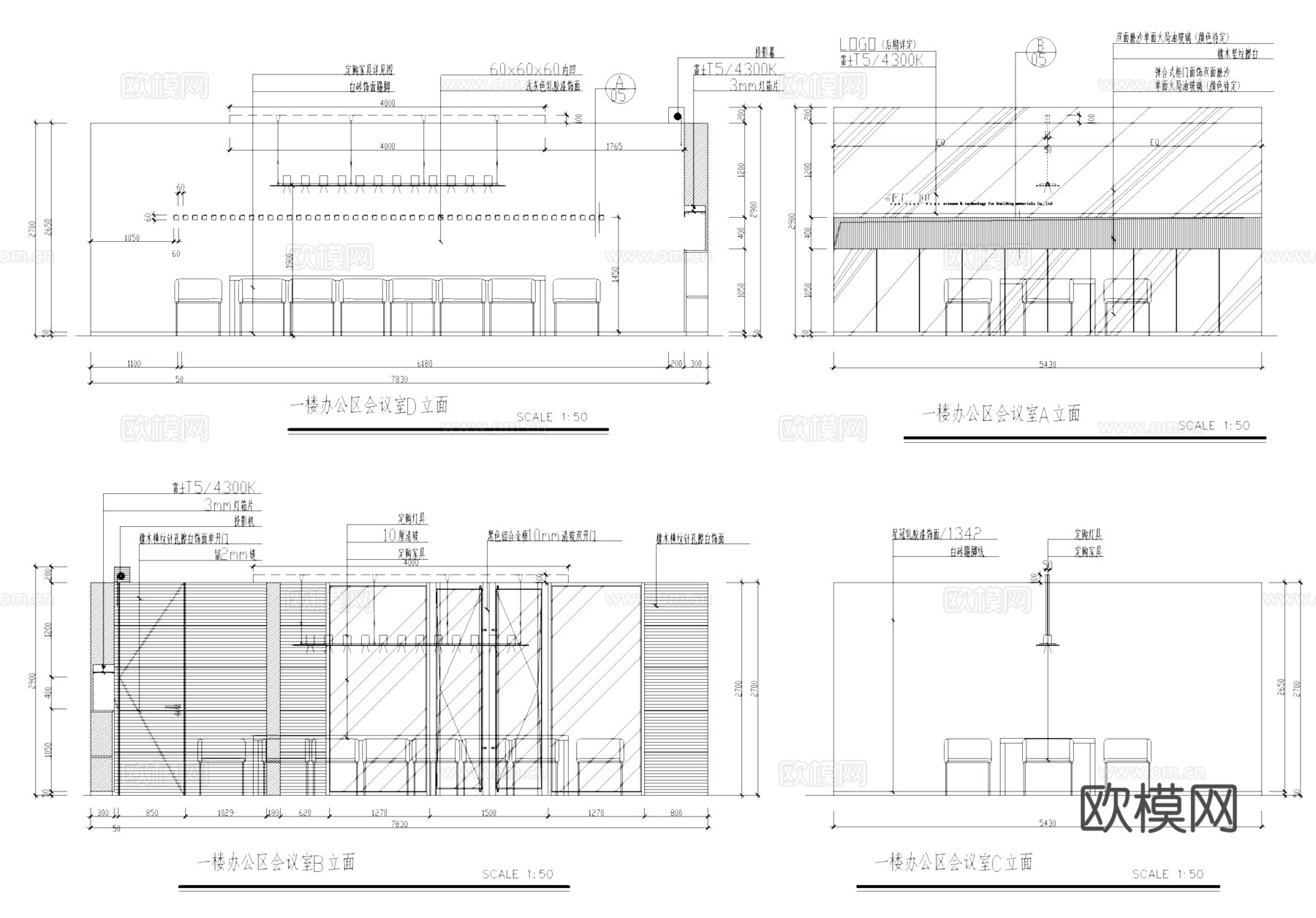 办公空间室内装饰立面图库CAD施工图集cad施工图
