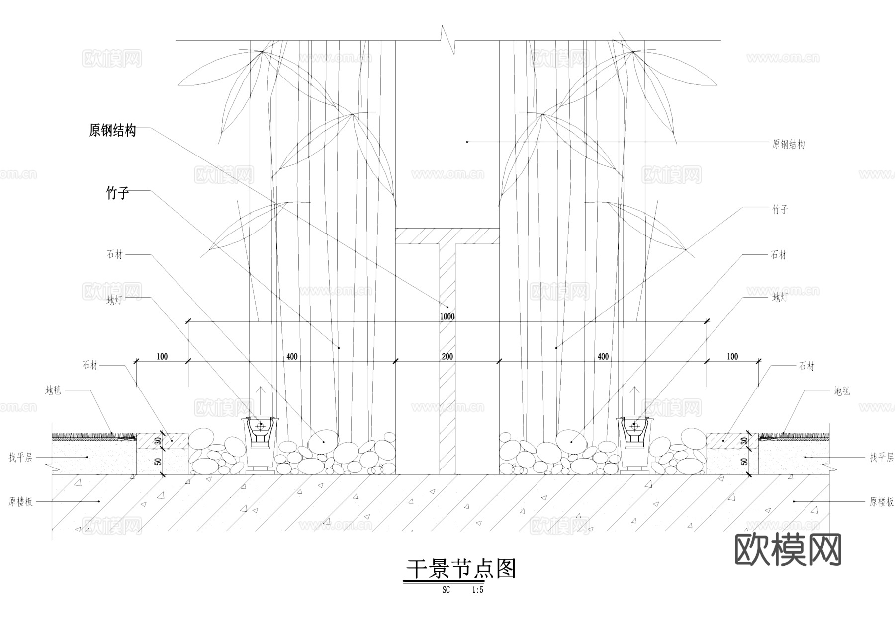 玻璃花台卵石干景节点大样景观CAD施工详图集cad施工图