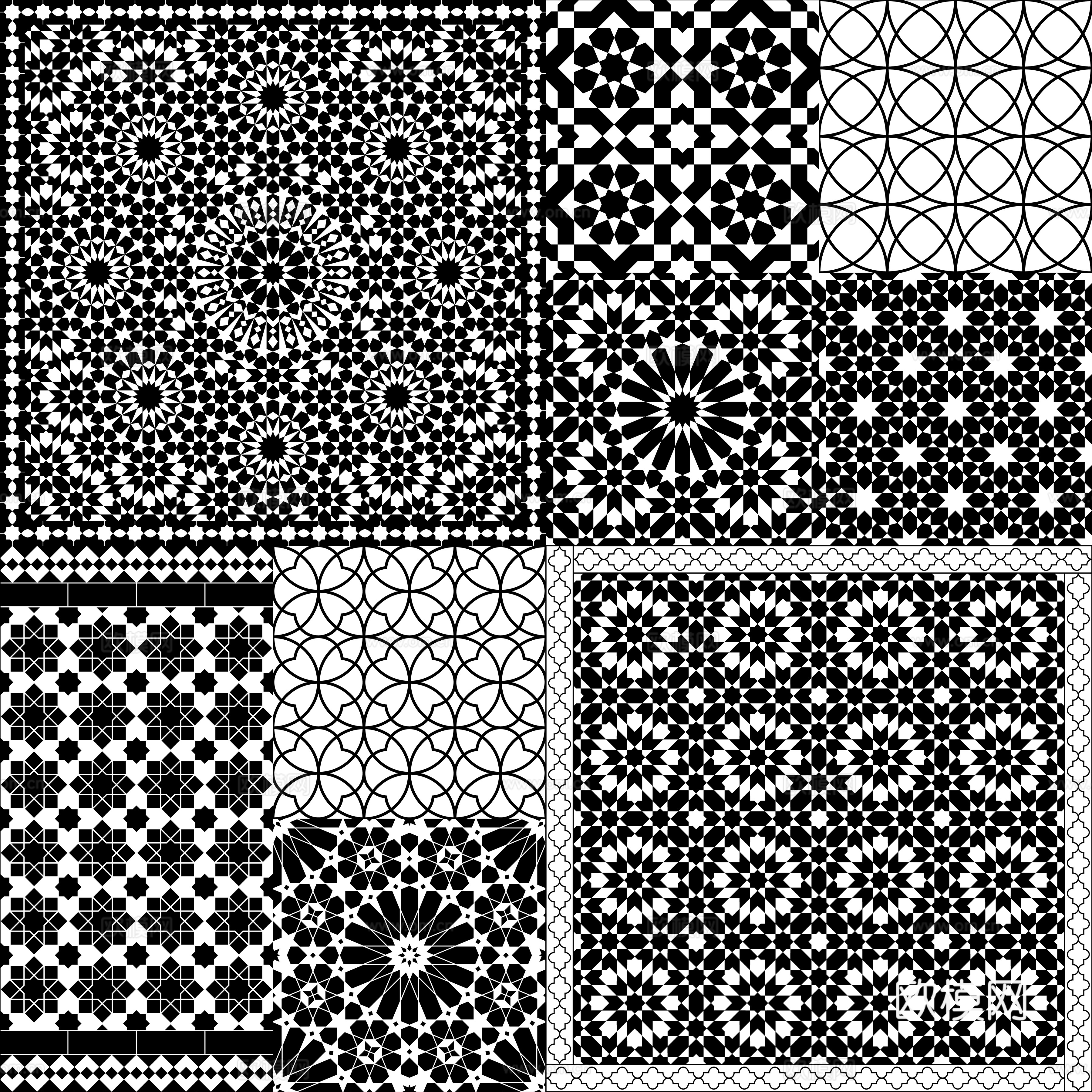 摩洛哥民族风黑白马赛克几何图案纹理41