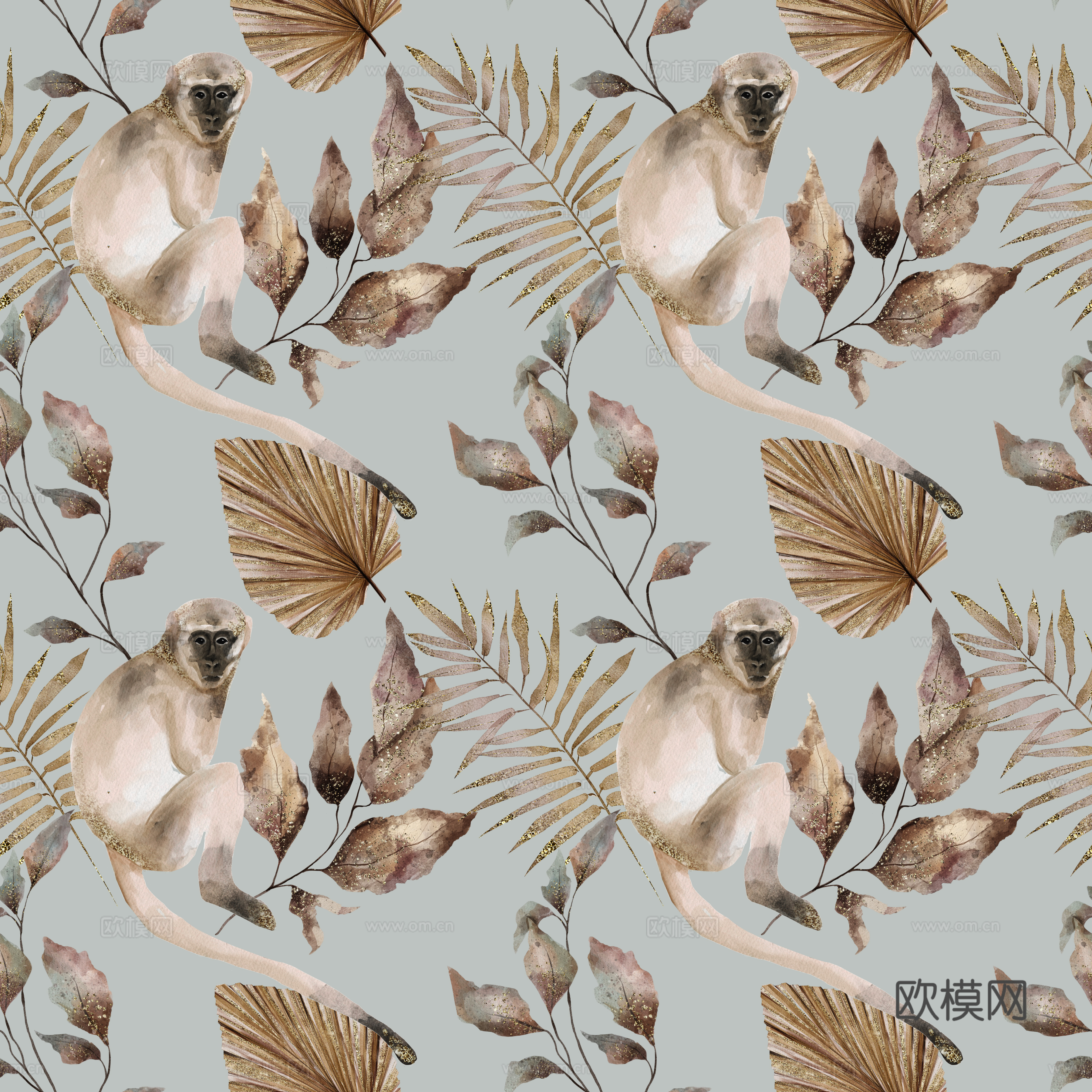 热带非洲动物植物手绘水彩图案纹理肌理23