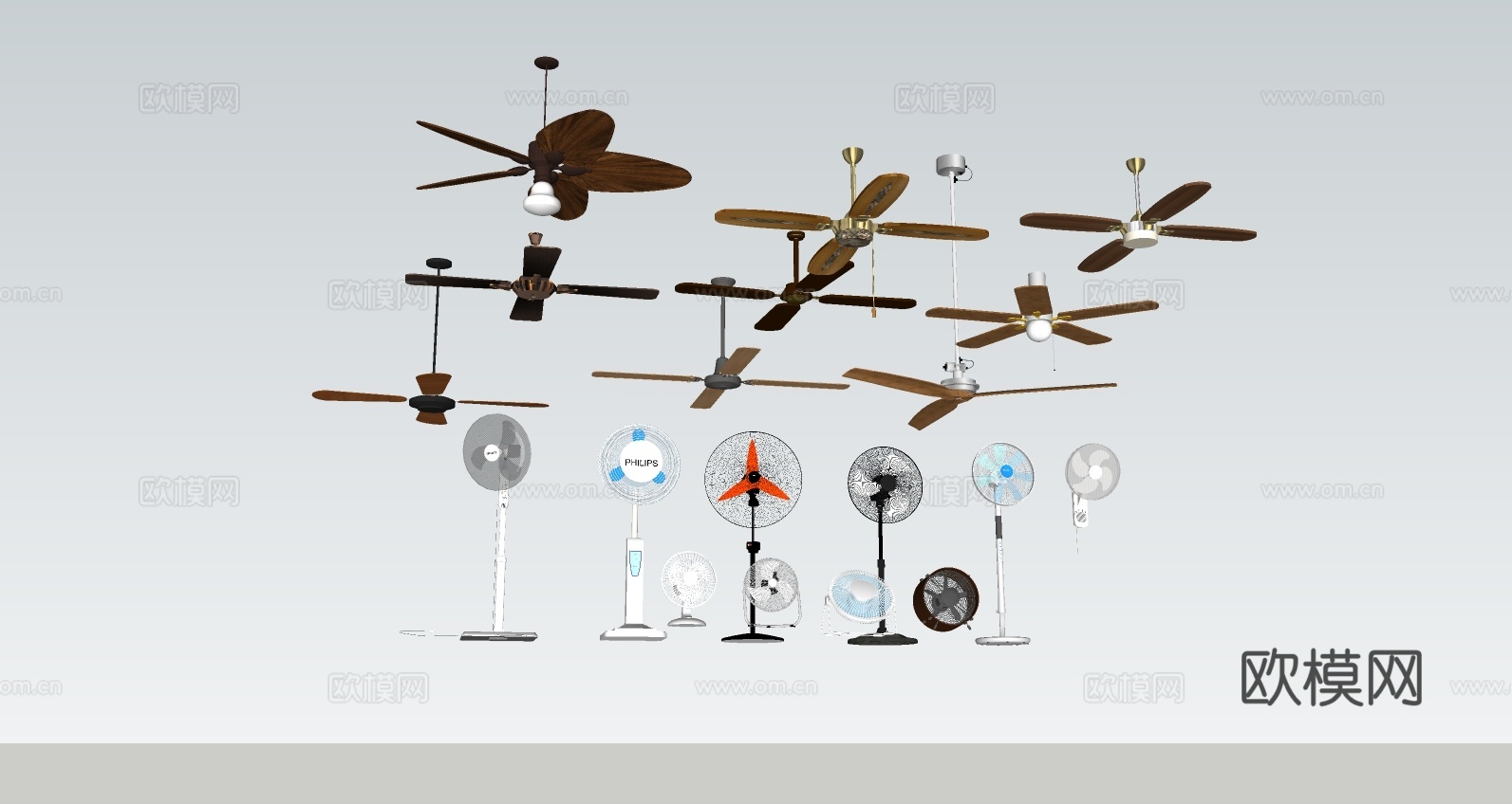 吊扇落地扇  多款设计 含带灯吊扇 壁挂扇su模型