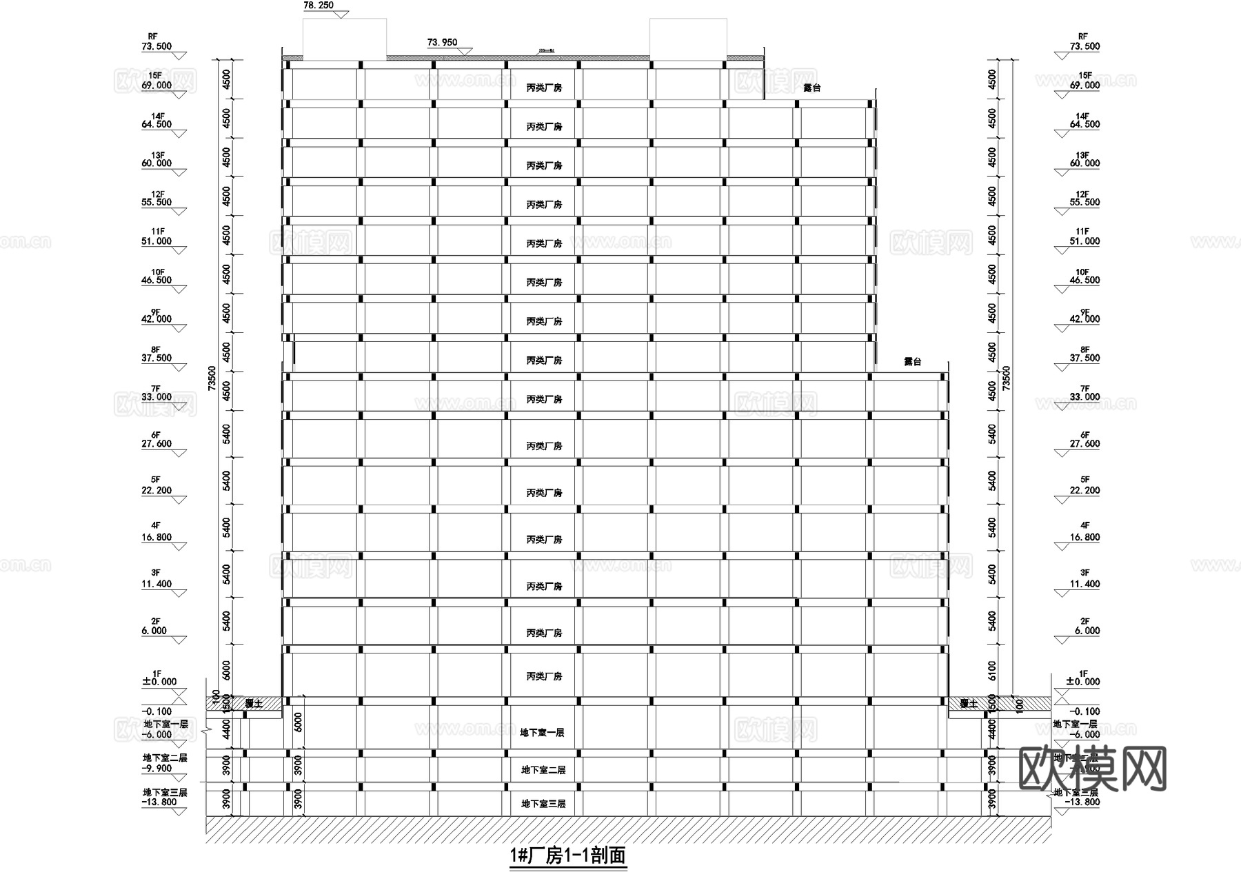 十五层车间丙类厂房工业建筑cad施工图