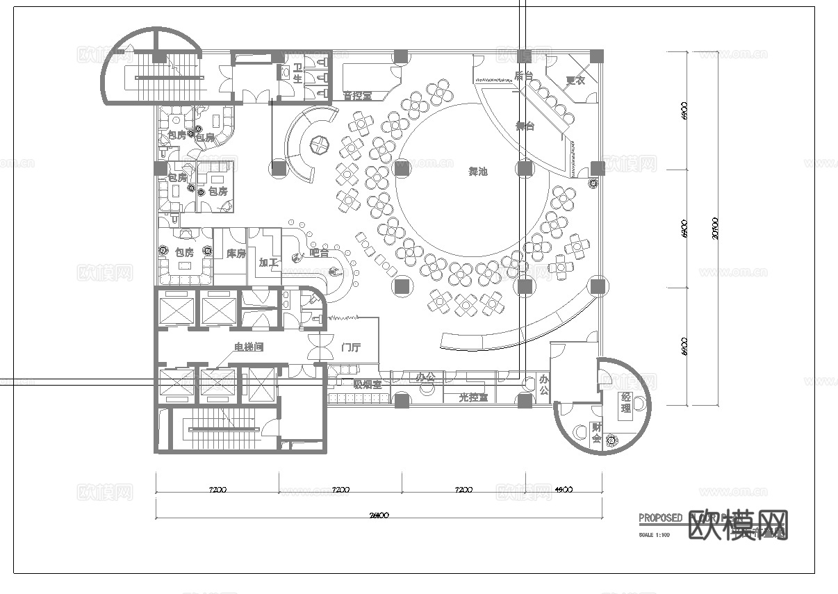 最新酒吧平面施工图设计cad施工图