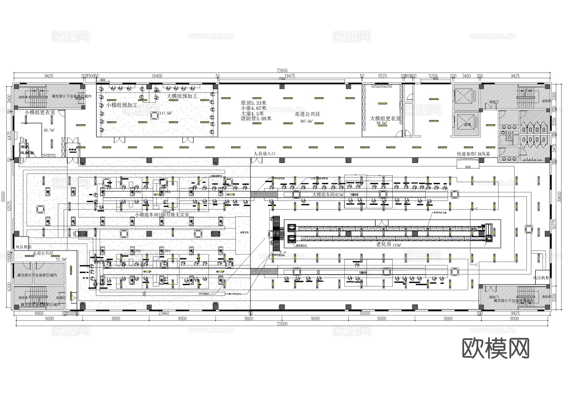 厂房 平面图 车间 模组生产装配线 工业建筑cad施工图