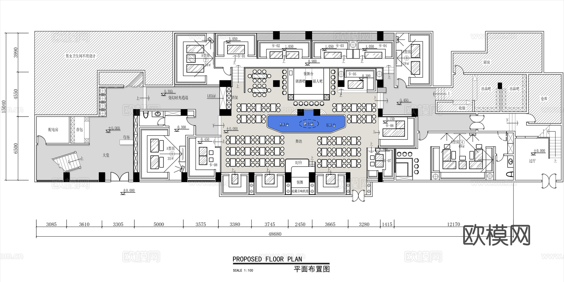 酒吧 KTV会所 最新平面施工图设计cad施工图