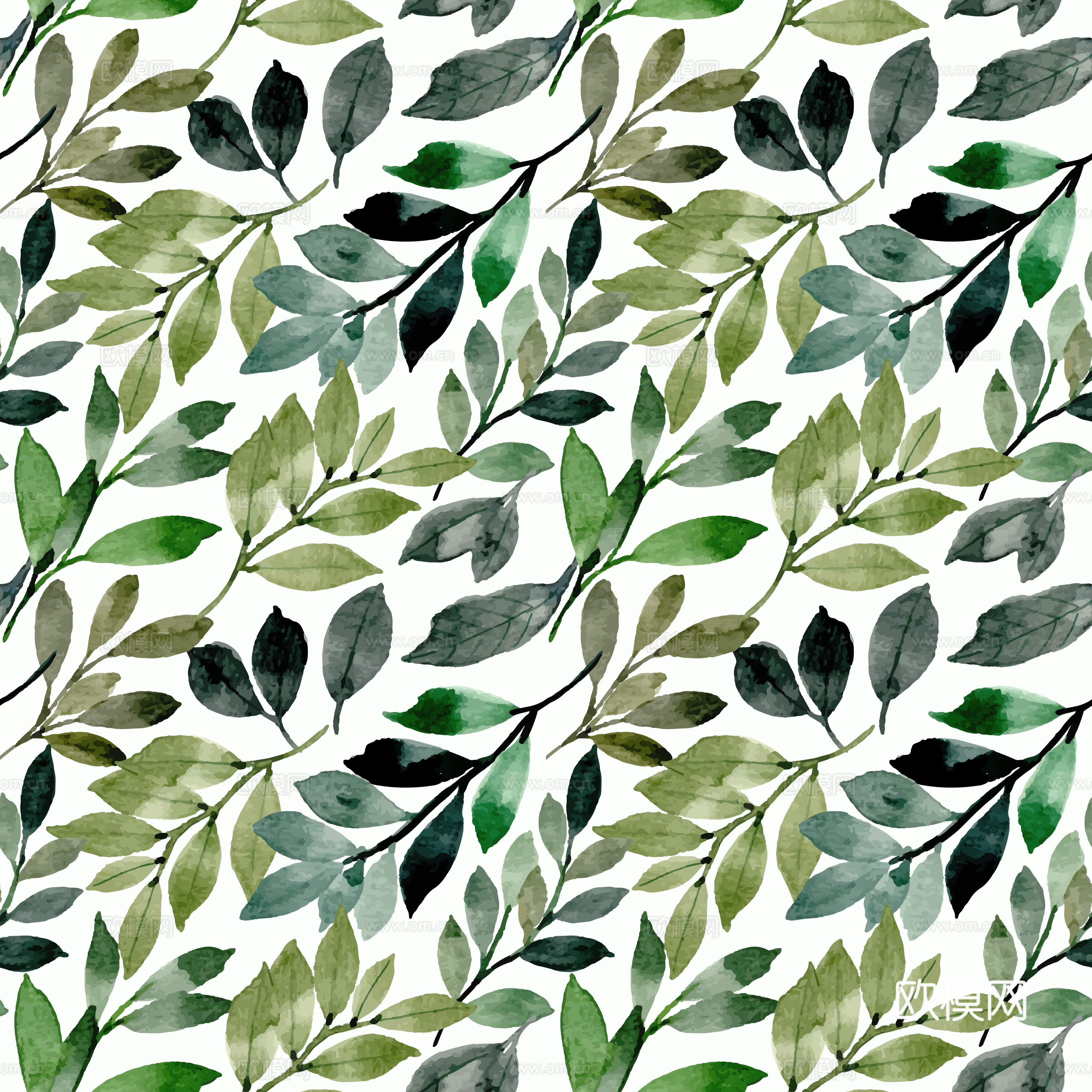 水彩风小清晰植物树叶图案纹理肌理34