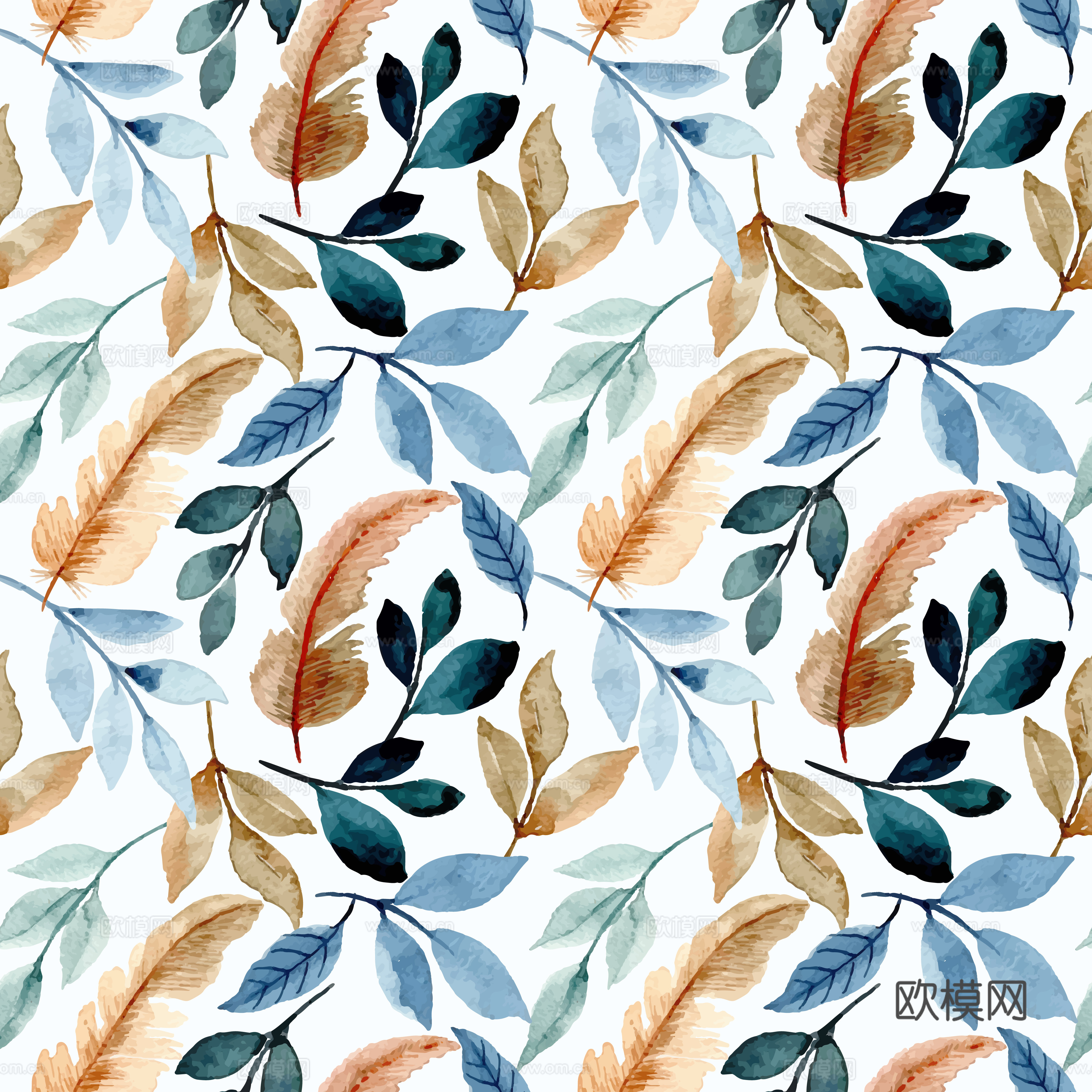 水彩风小清晰植物树叶图案纹理肌理39