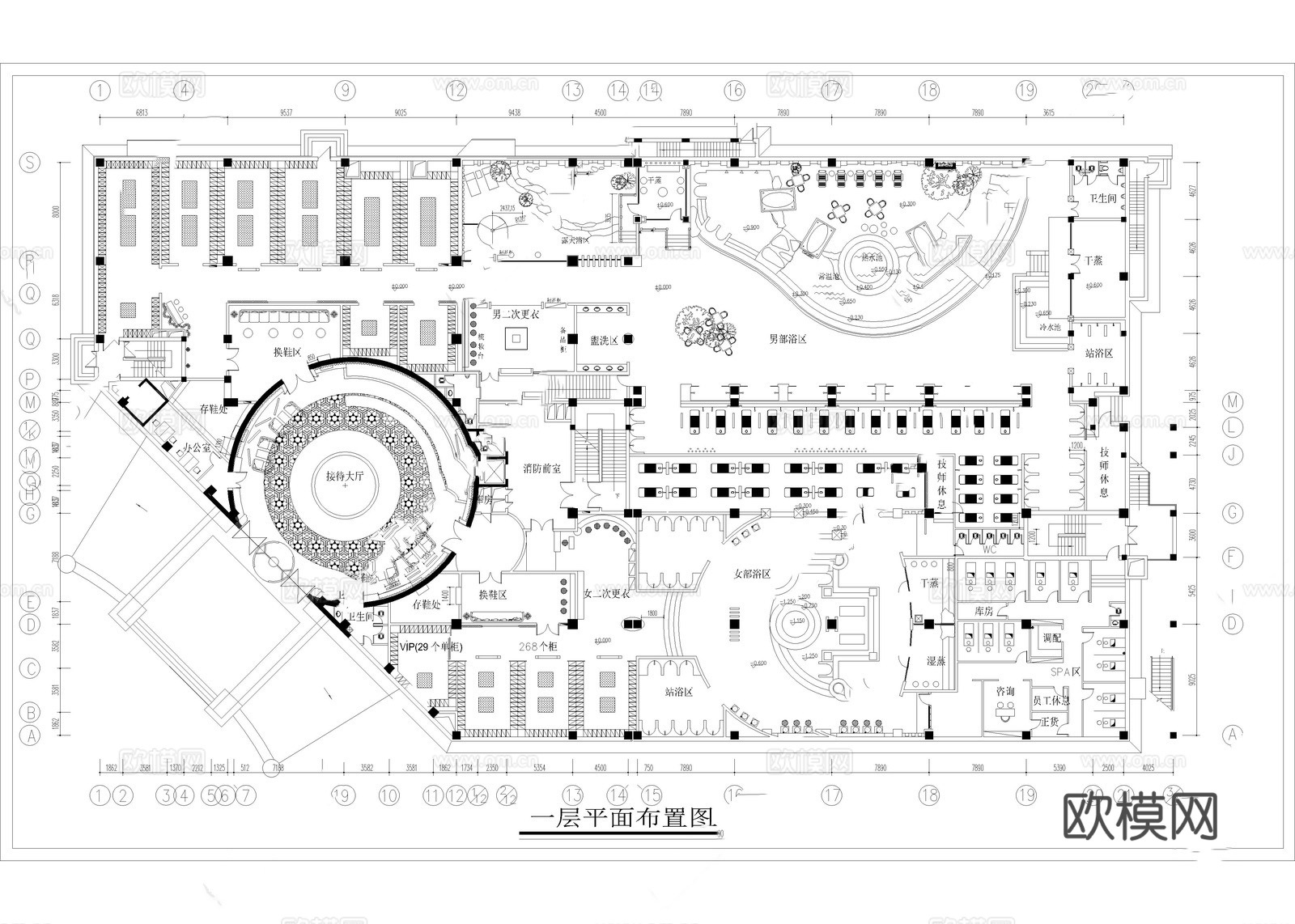 高档足浴会所 最新平面施工图合集cad施工图