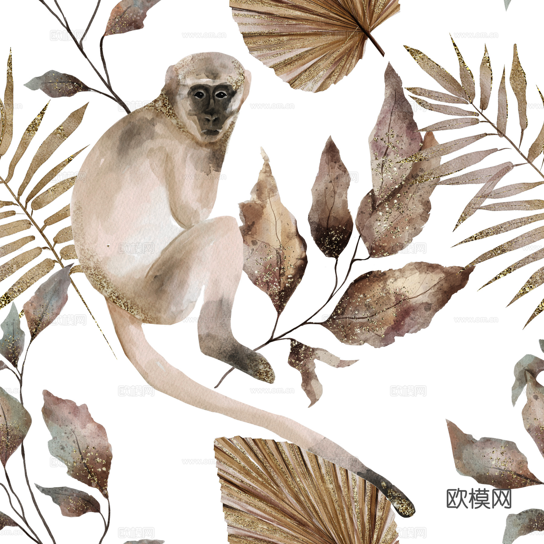 热带非洲动物植物手绘水彩图案纹理肌理40下载