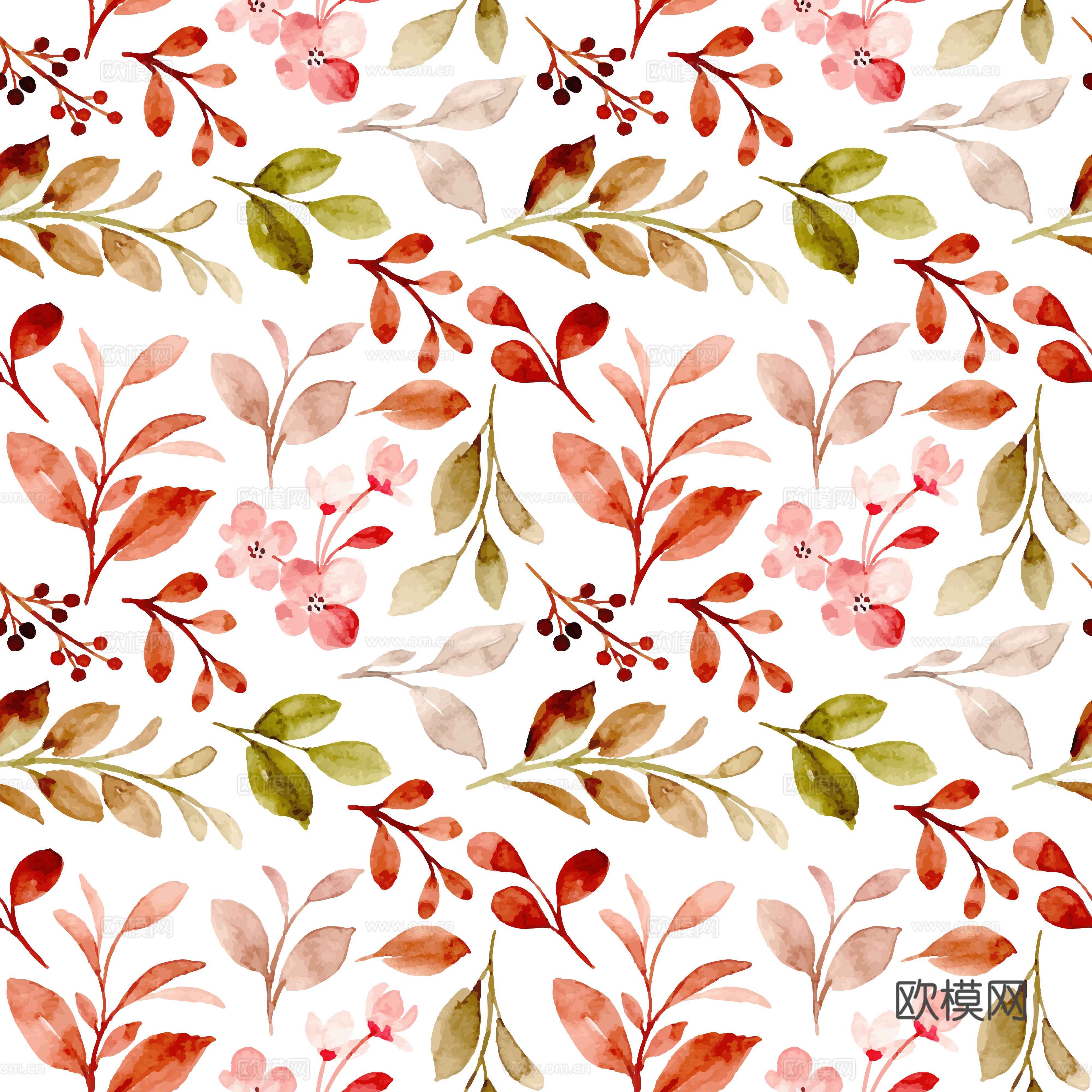 水彩风小清晰植物树叶图案纹理肌理73