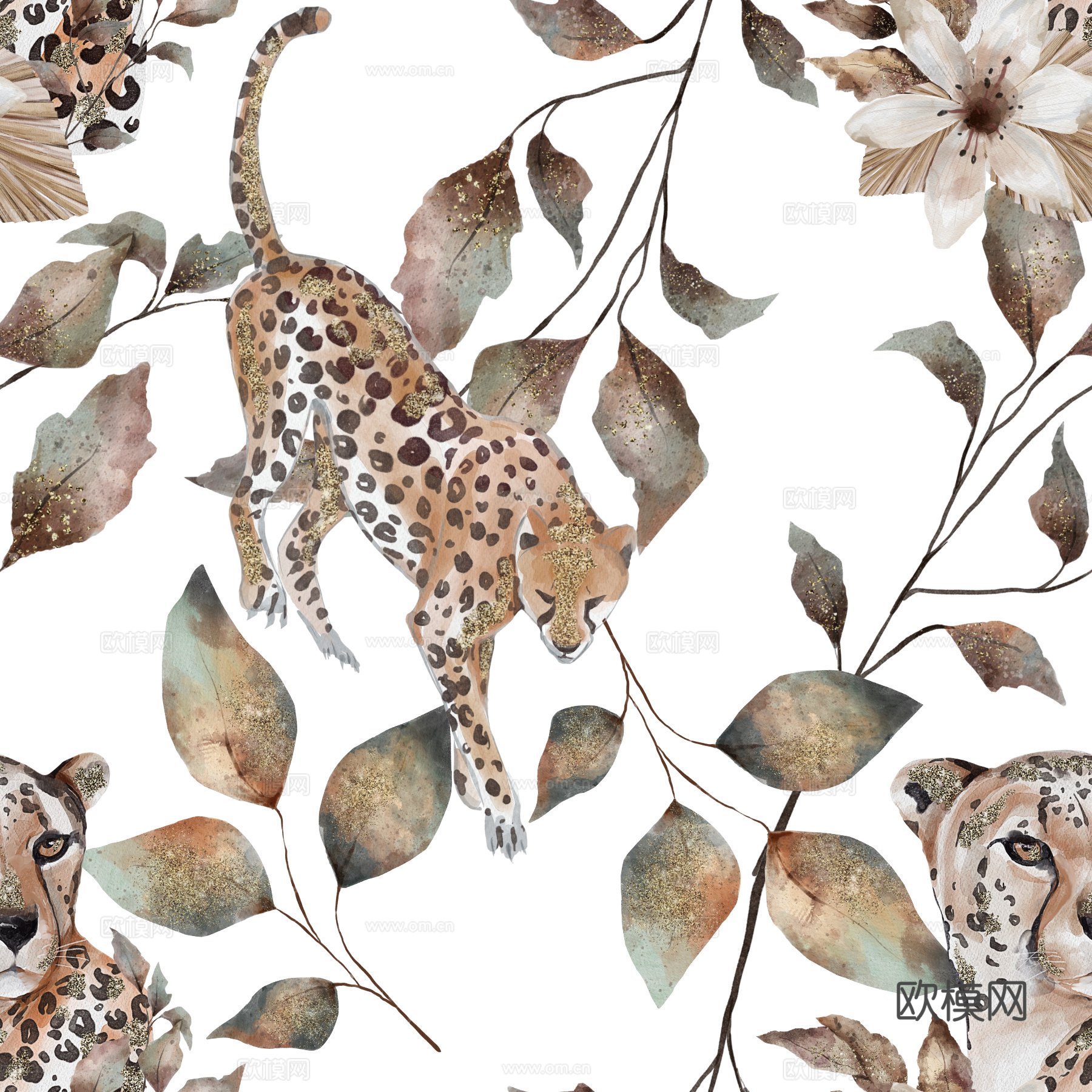 热带非洲动物植物手绘水彩图案纹理肌理38