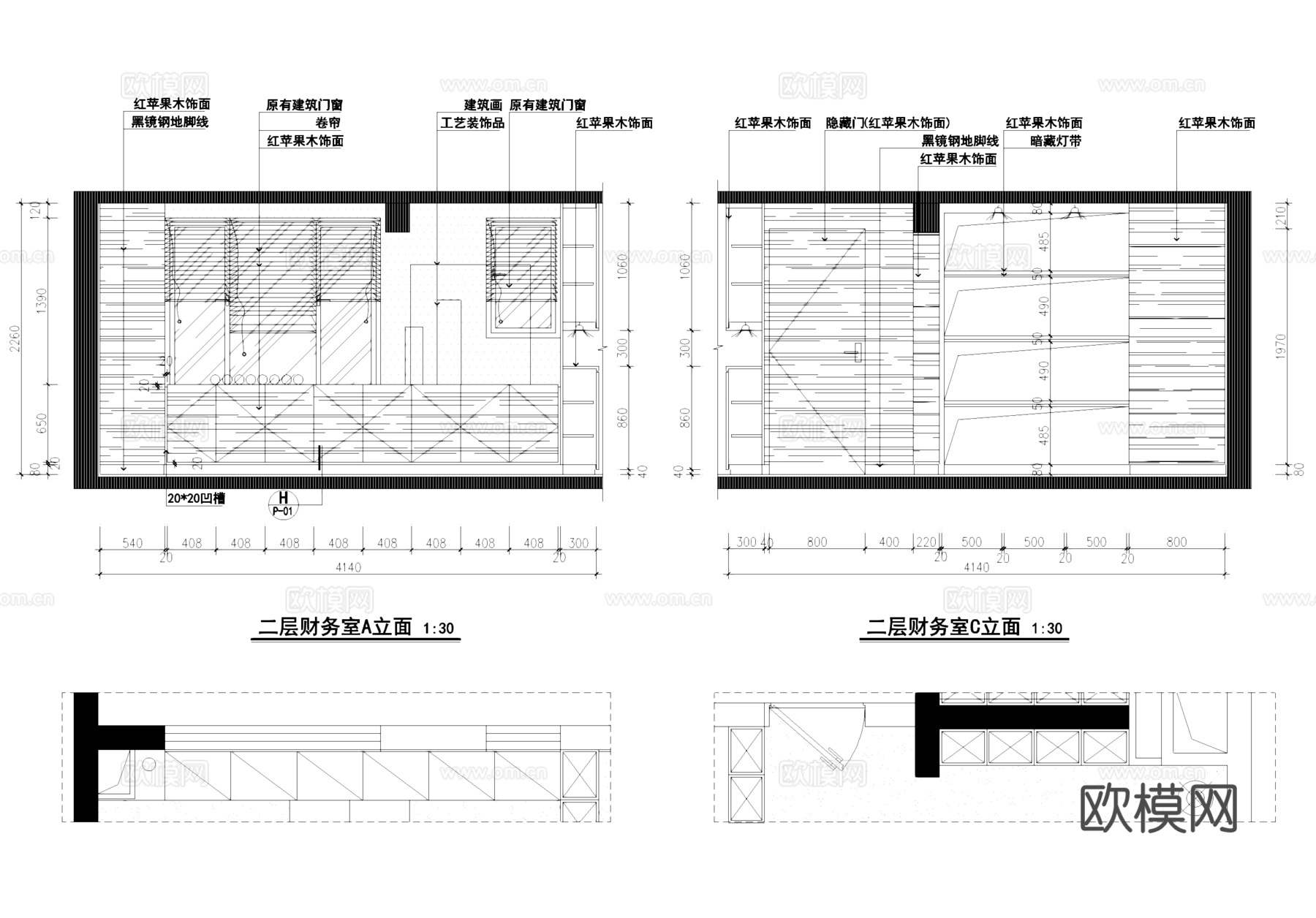 办公空间室内装饰立面图库CAD施工图集cad施工图