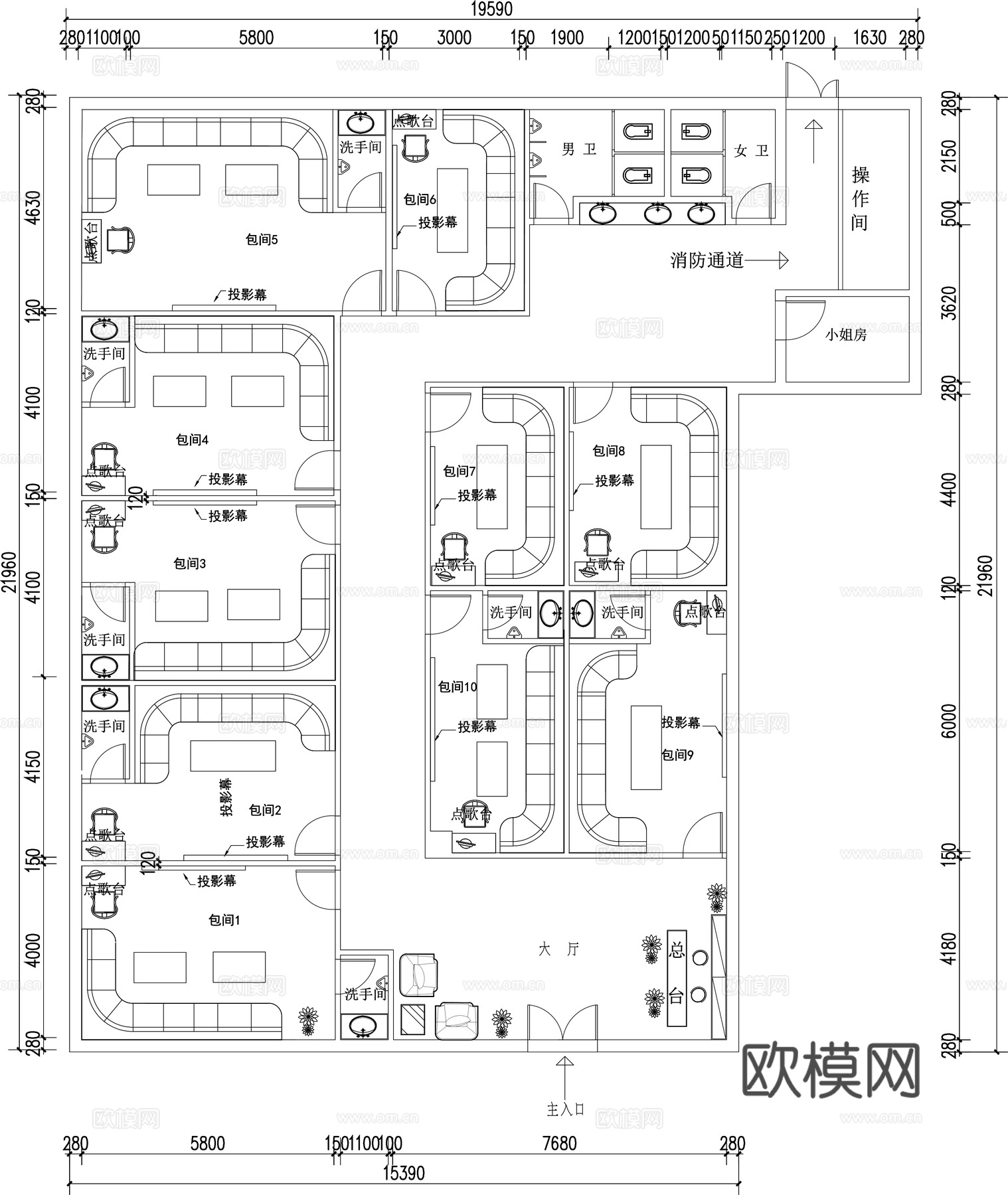 酒吧 KTV会所 最新平面施工图设计cad施工图