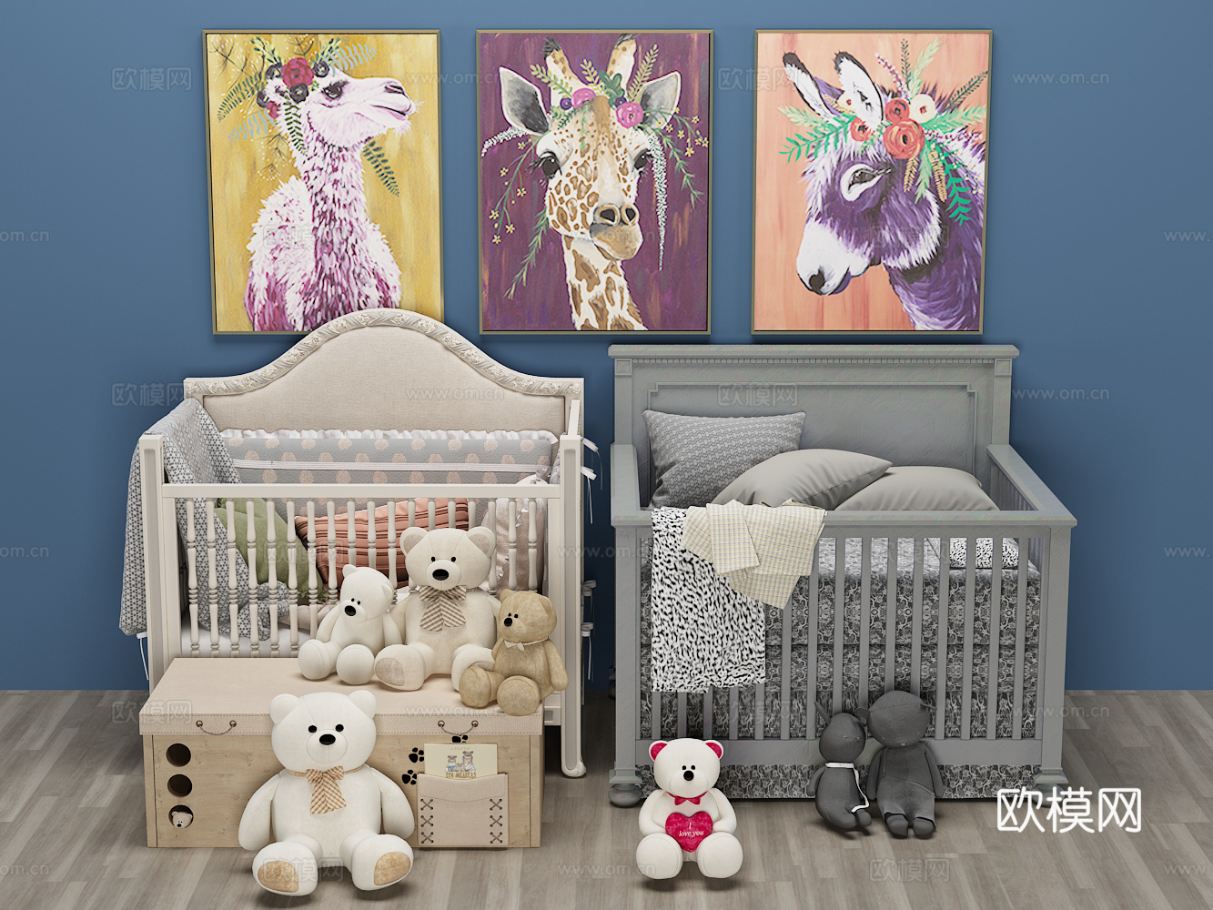 北欧婴儿床 沙发 玩具 装饰画3d模型下载（渲染图1）