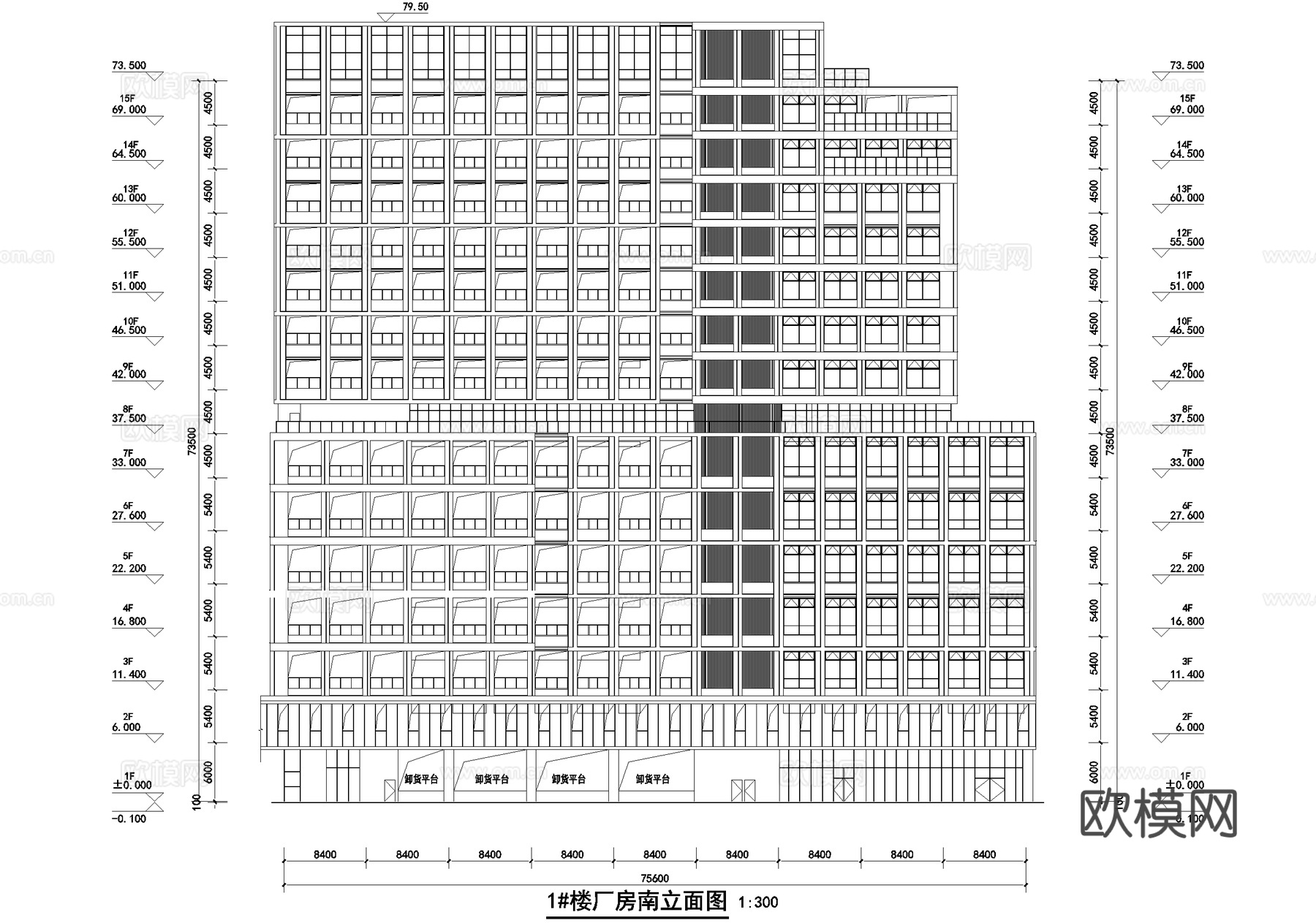 十五层车间丙类厂房工业建筑cad施工图