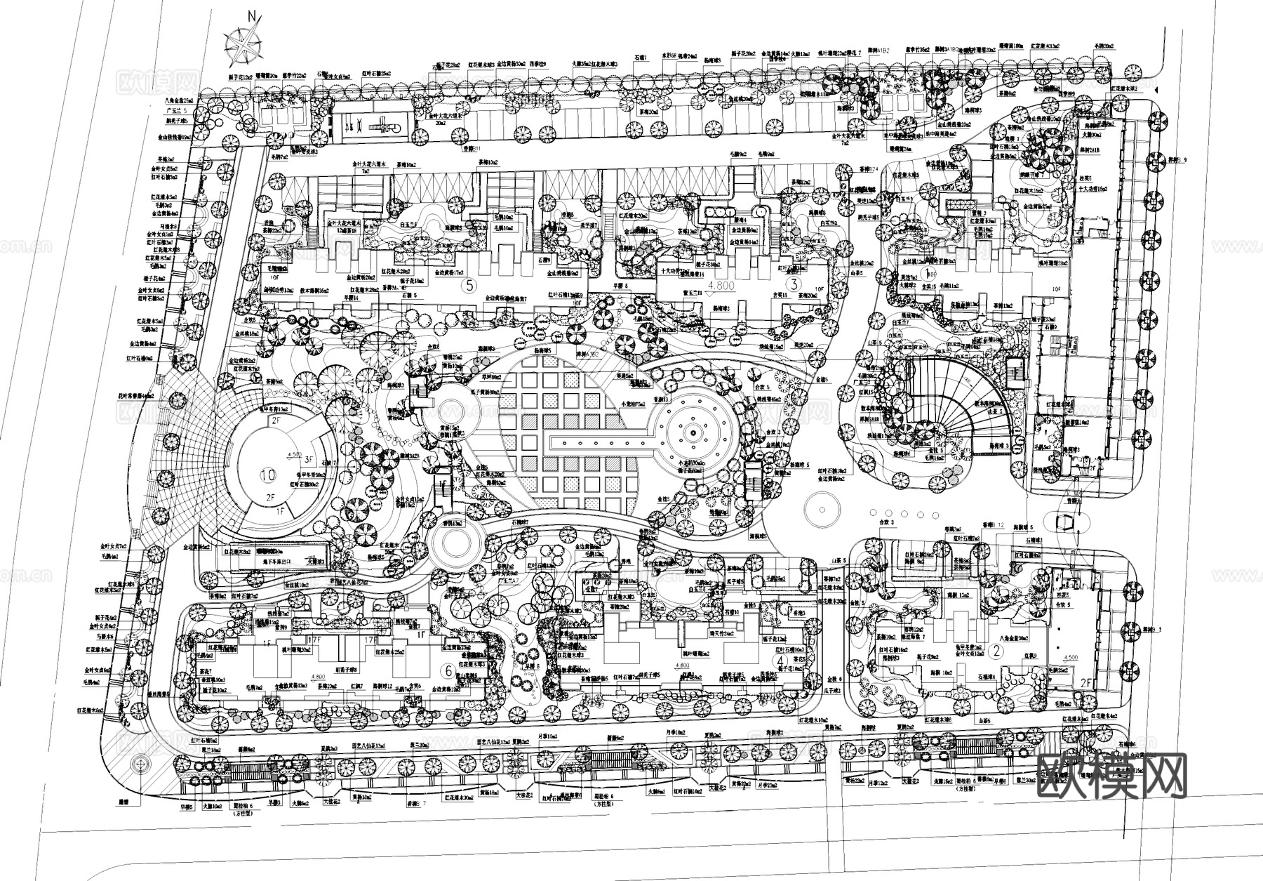 上海嘉定小区植物景观绿化平面CAD施工图cad施工图