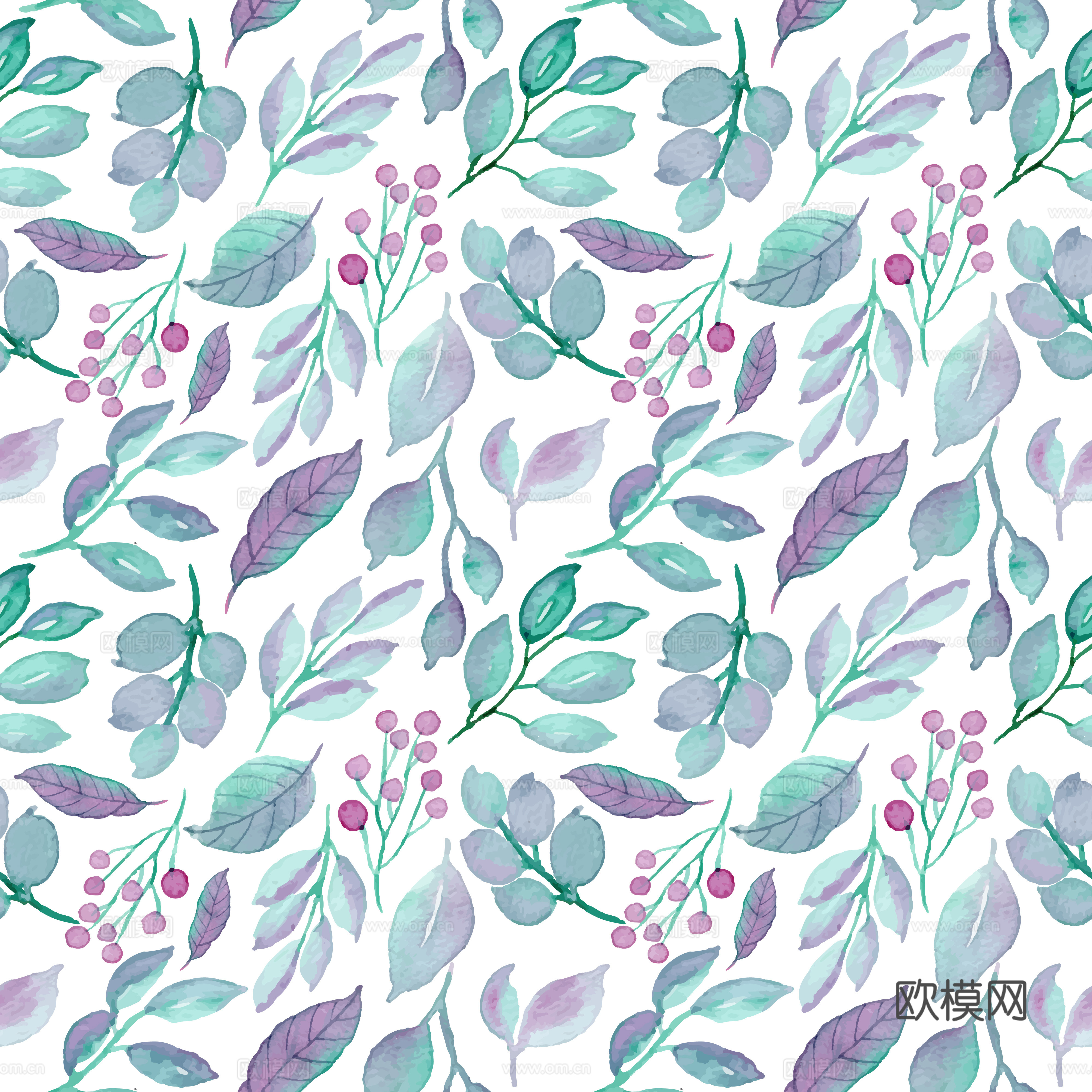 水彩风小清晰植物树叶图案纹理肌理11