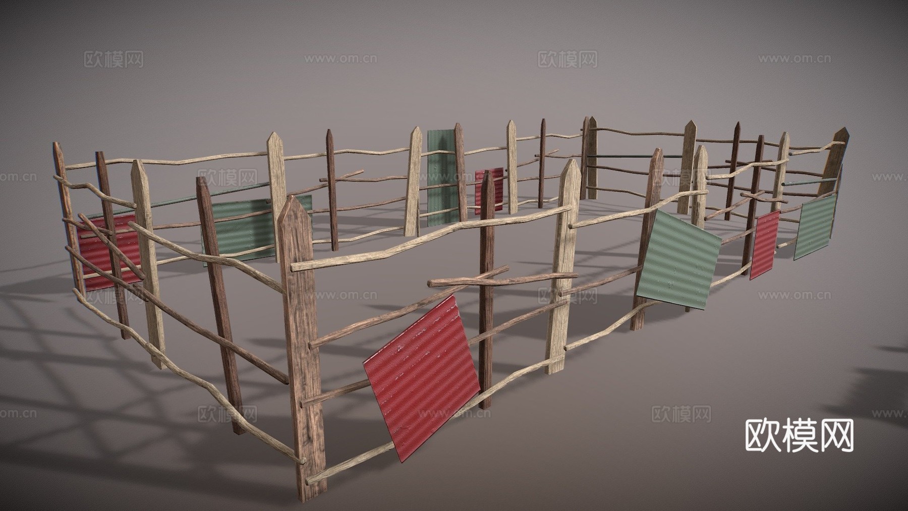 不同木栅栏PBR3d模型下载（渲染图1）