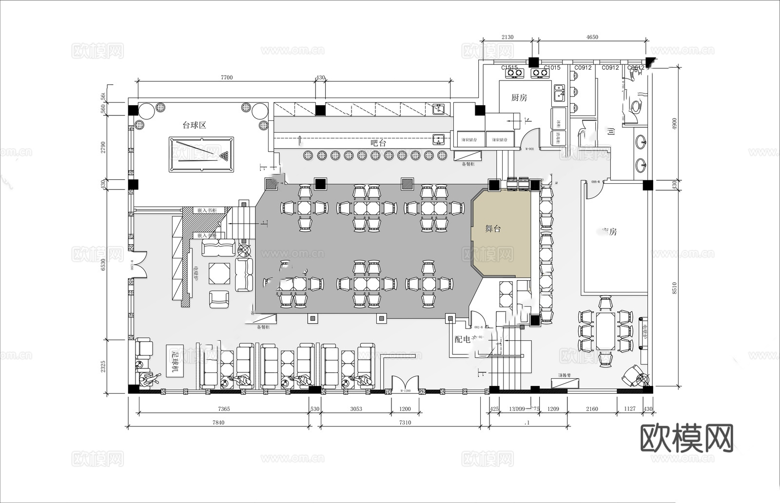 酒吧 会所 最新平面施工图设计cad施工图