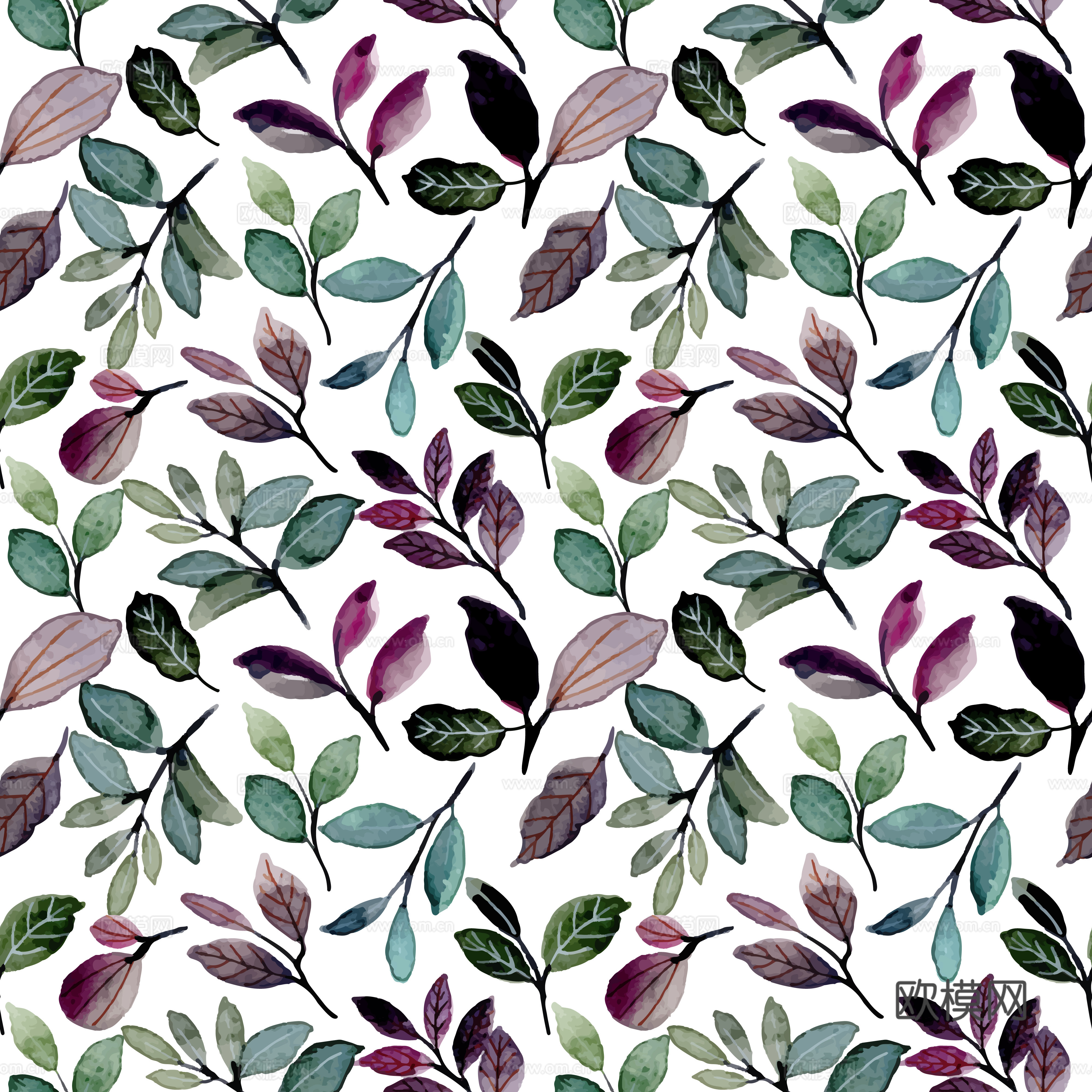 水彩风小清晰植物树叶图案纹理肌理28