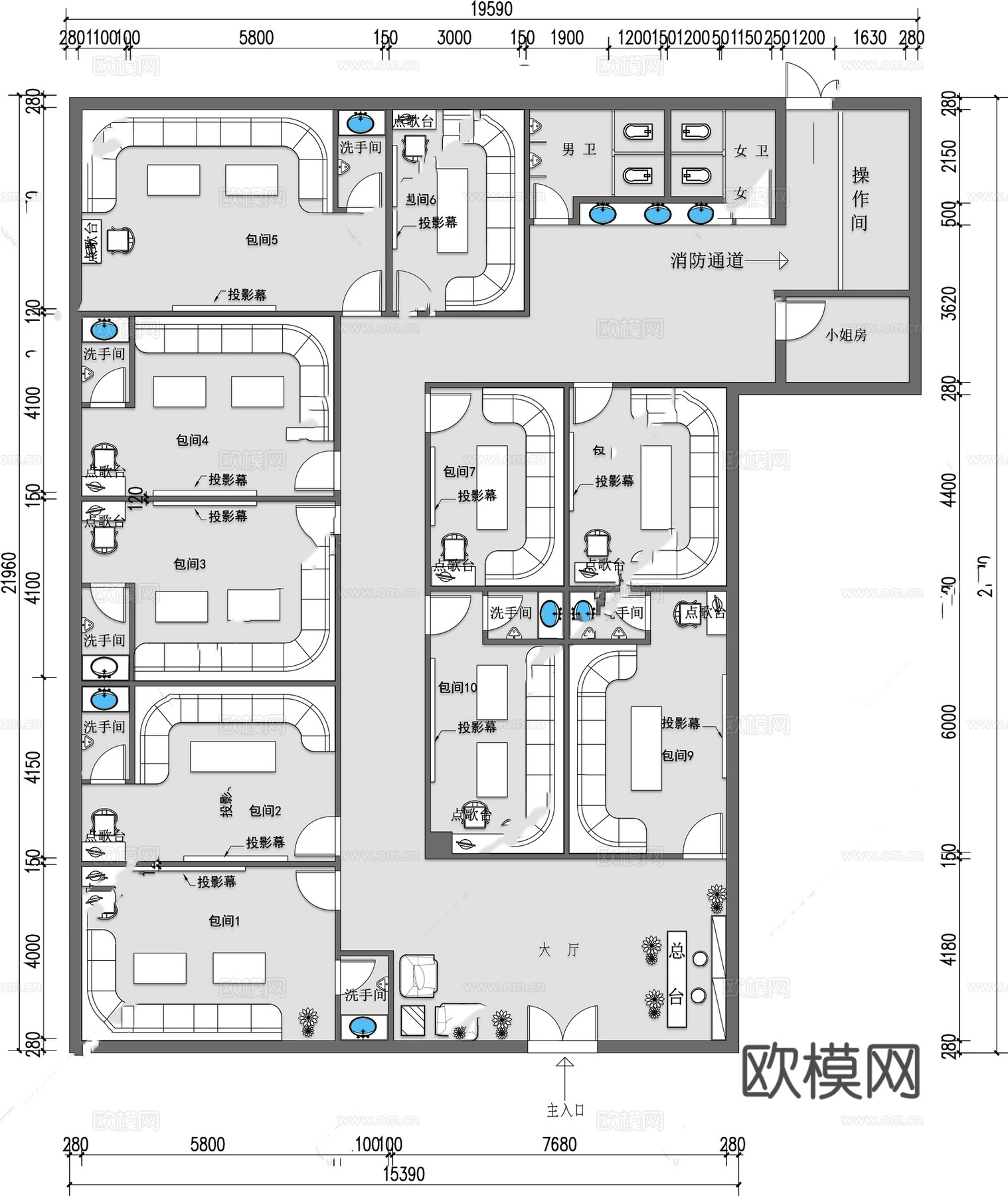 酒吧 KTV会所 最新平面施工图设计cad施工图