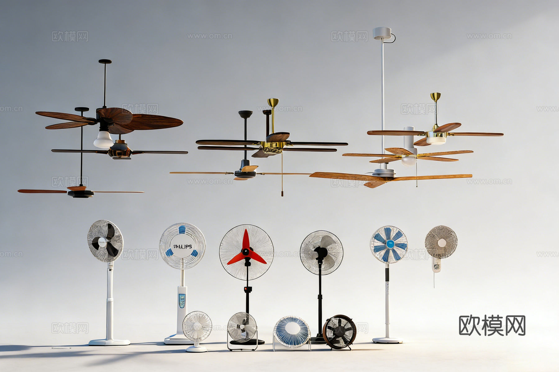 吊扇落地扇  多款设计 含带灯吊扇 壁挂扇su模型