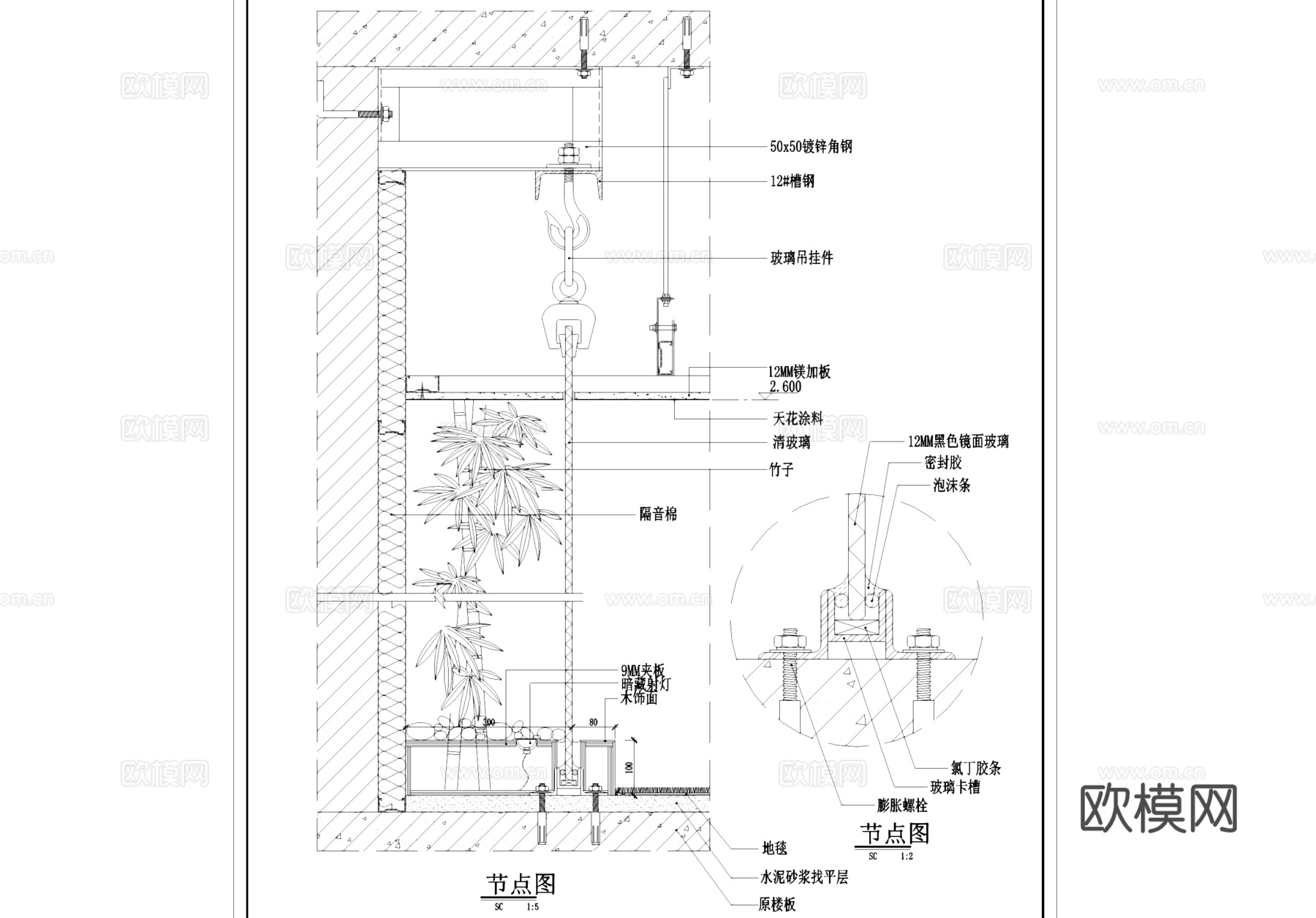 玻璃花台卵石干景节点大样景观CAD施工详图集cad施工图