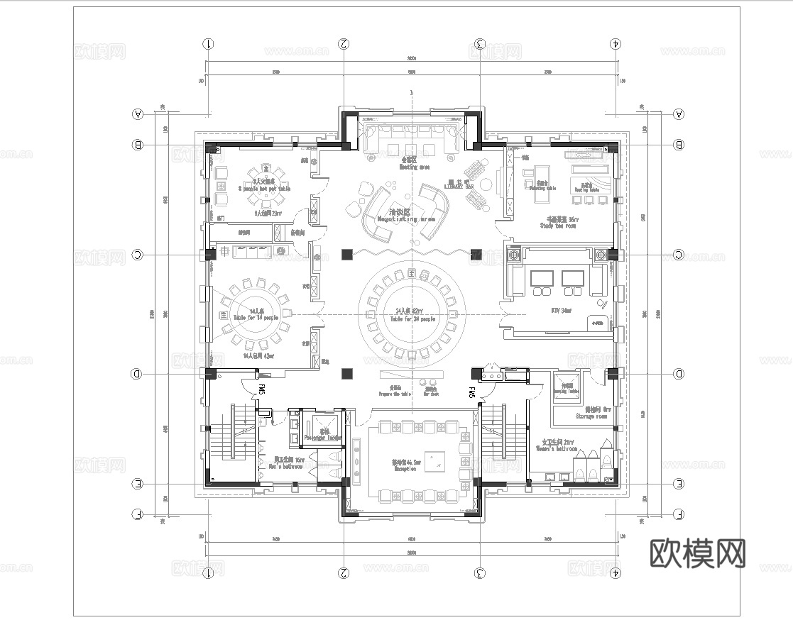 500平高档娱乐会所 最新平面施工图设计cad施工图