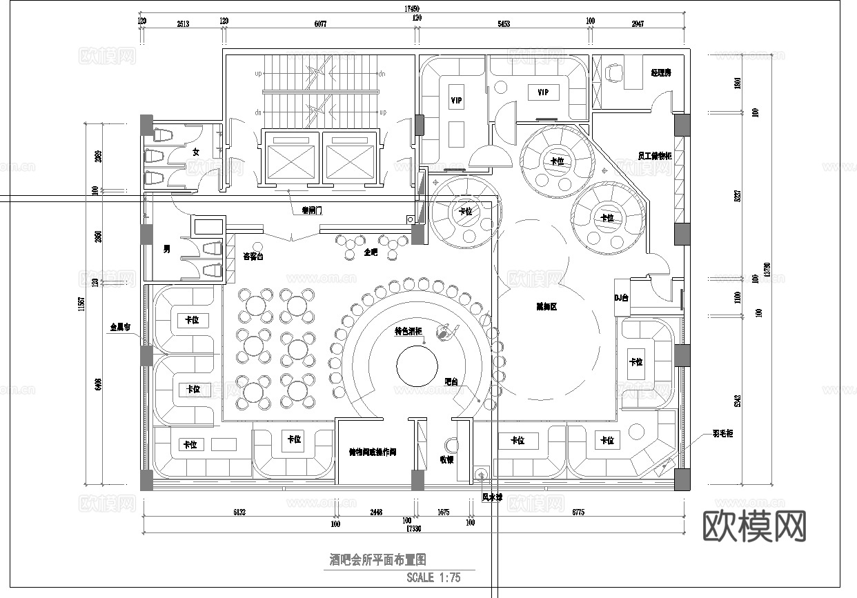 最新酒吧平面施工图设计cad施工图