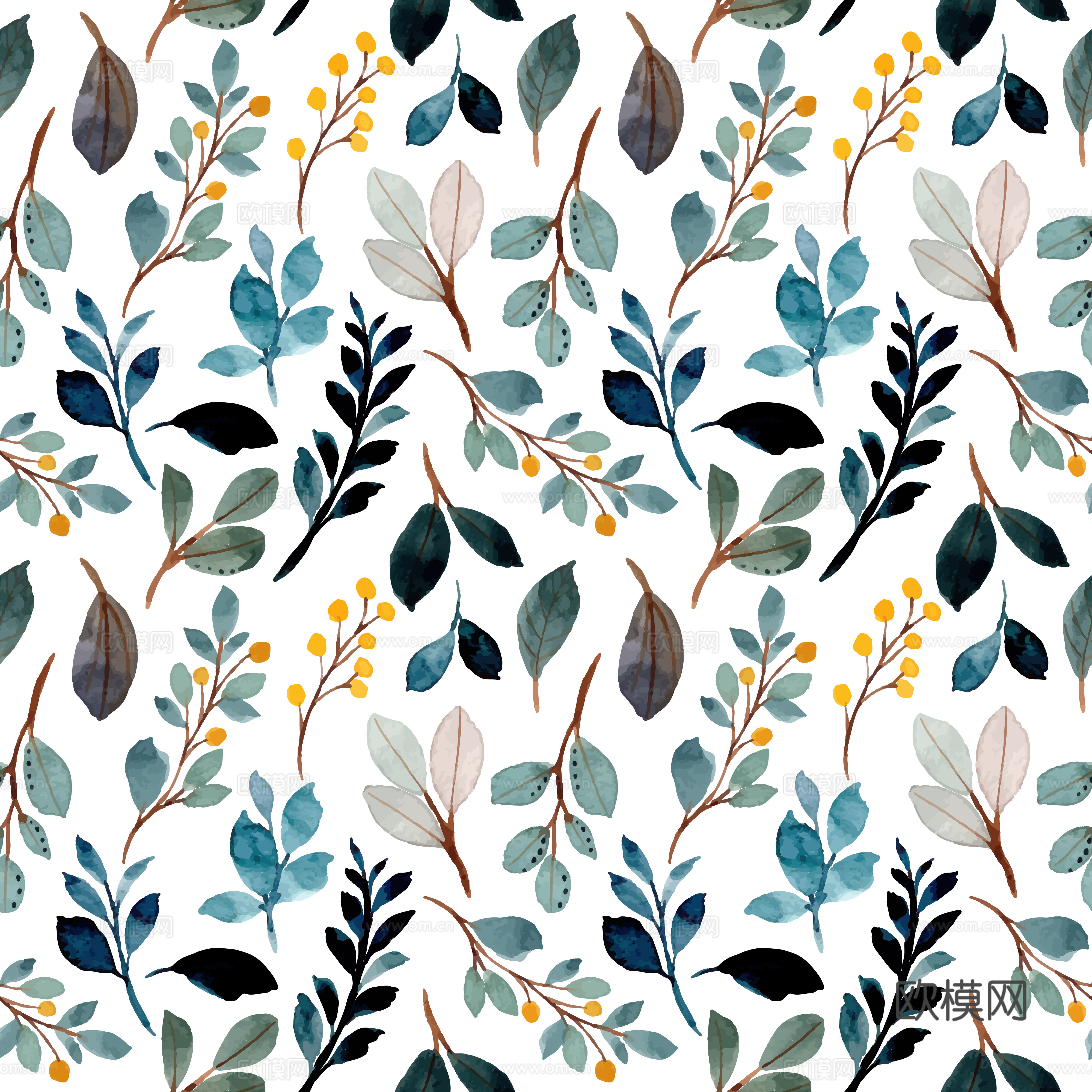 水彩风小清晰植物树叶图案纹理肌理46