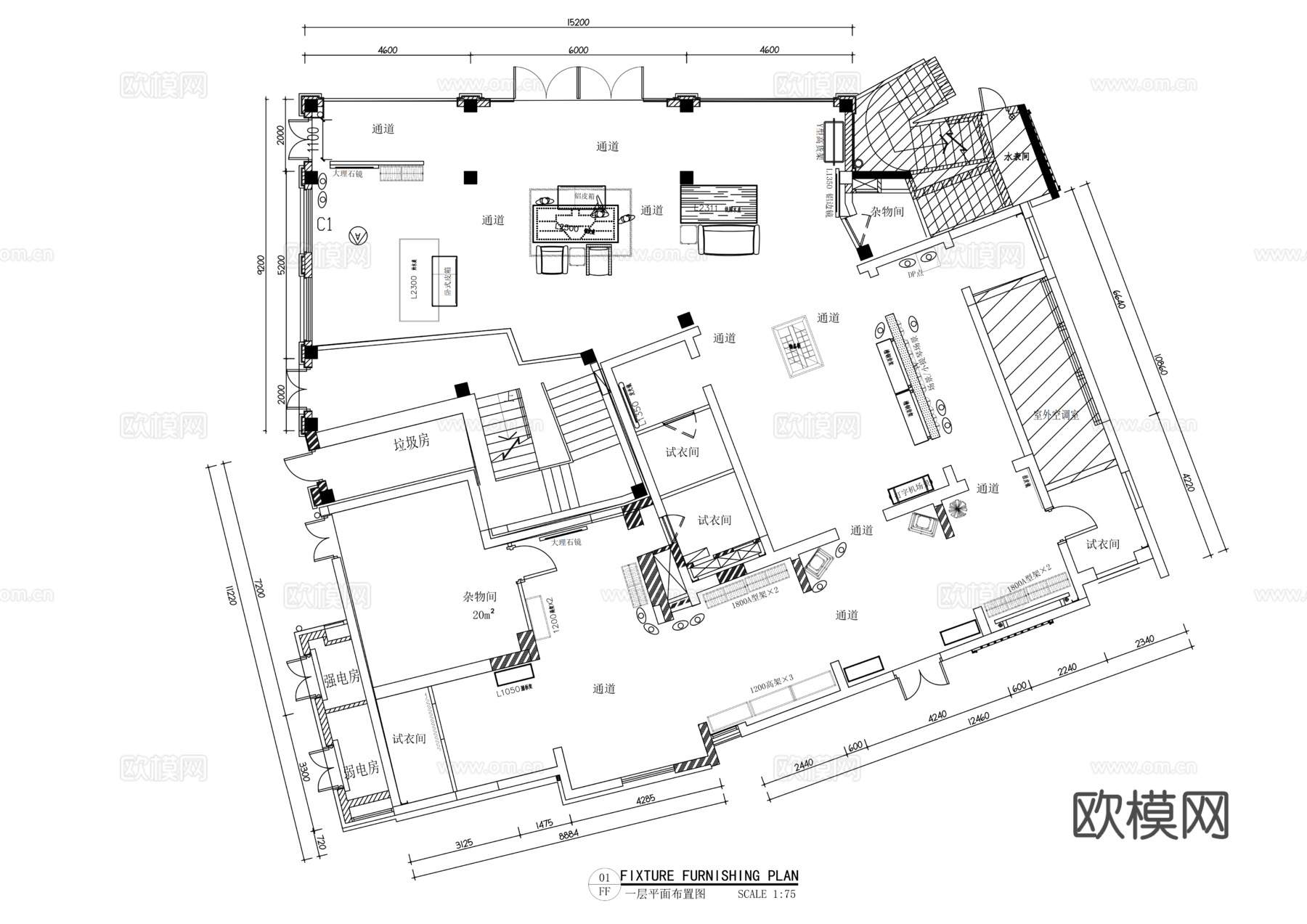 现代男装女装服装专卖店cad施工图