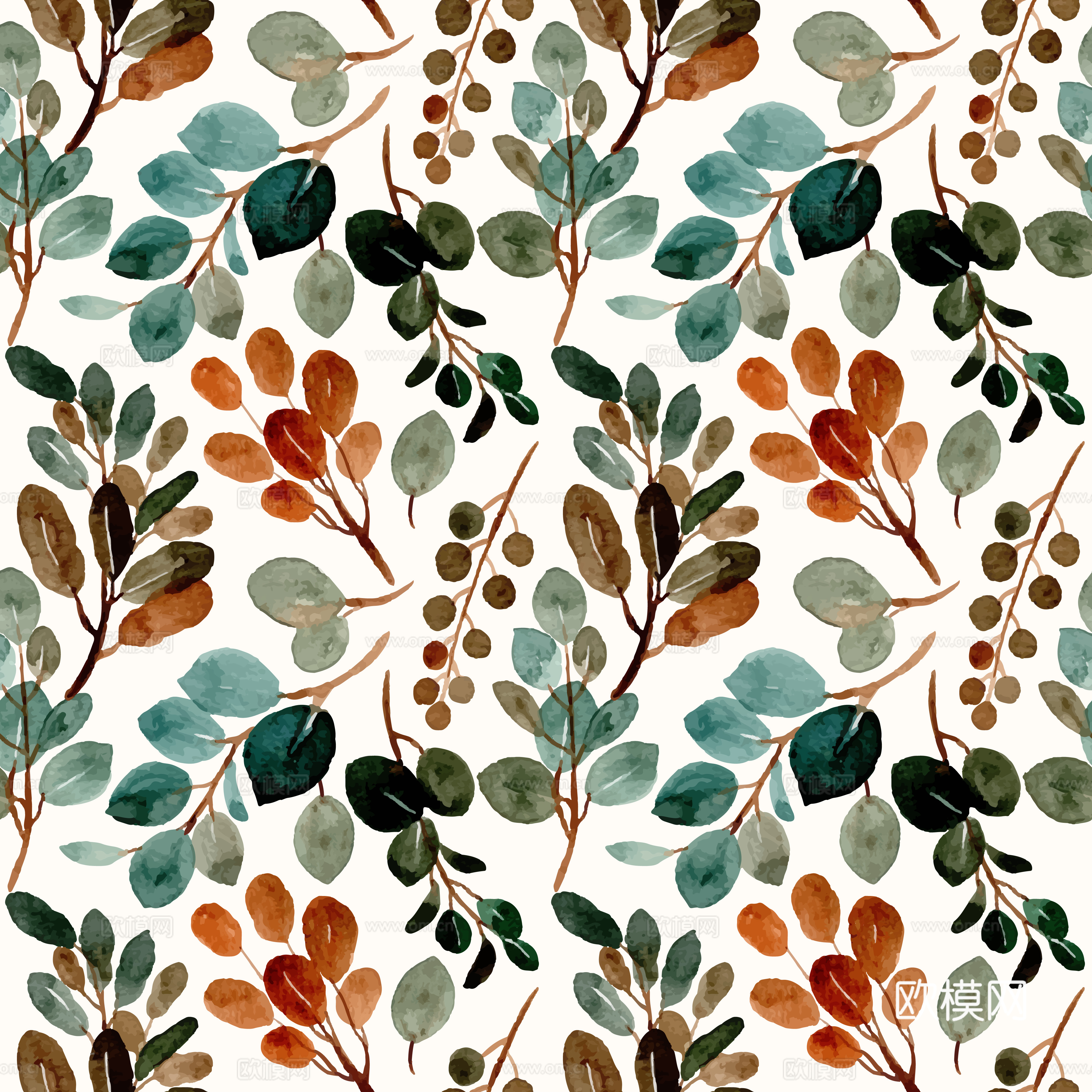水彩风小清晰植物树叶图案纹理肌理55