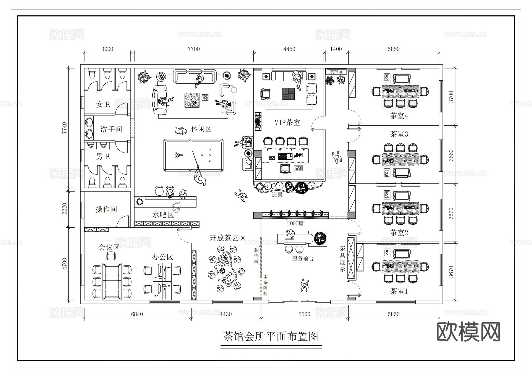 茶馆会所 最新平面施工图设计cad施工图