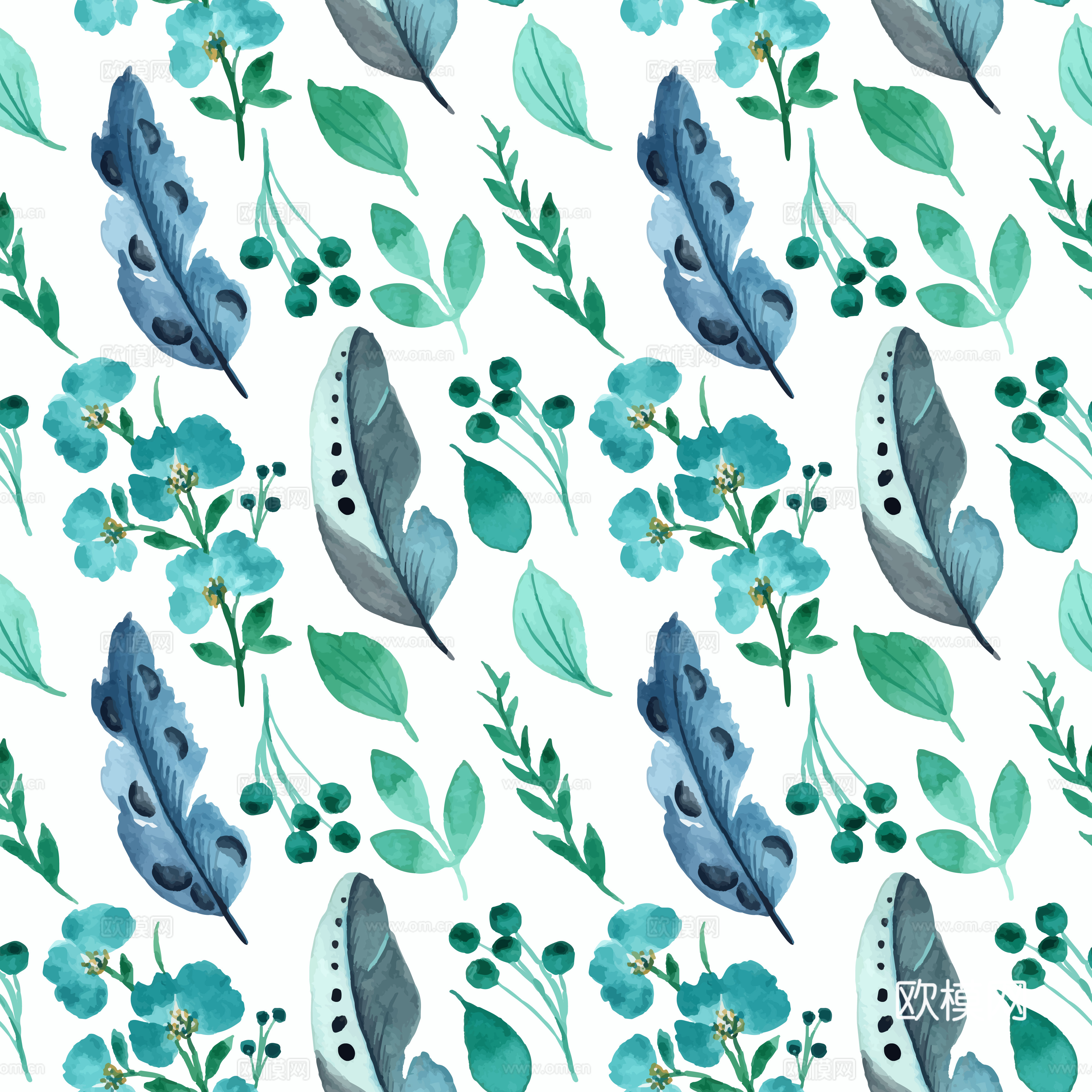 水彩风小清晰植物树叶图案纹理肌理45