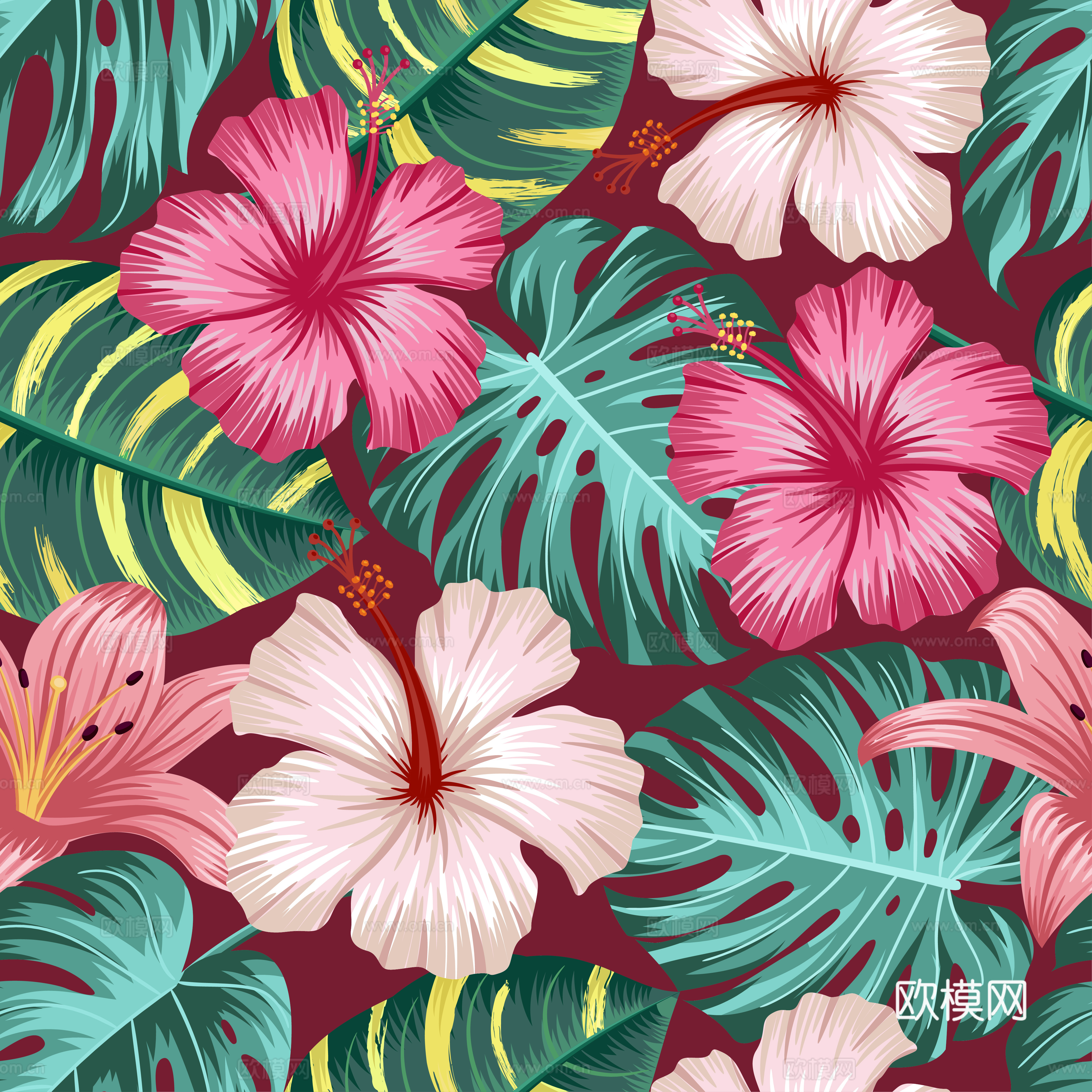 时尚热带植物花纹图案纹理肌理49 (2)