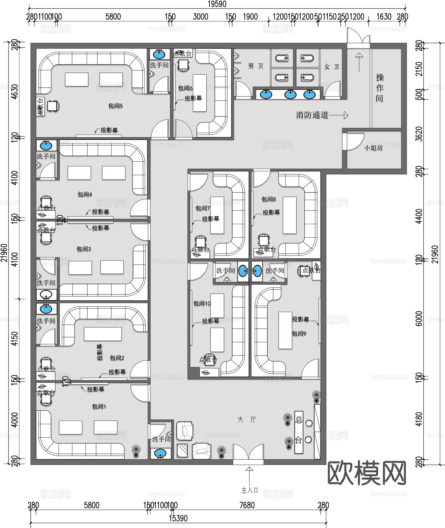 酒吧 KTV会所 最新平面施工图设计cad施工图