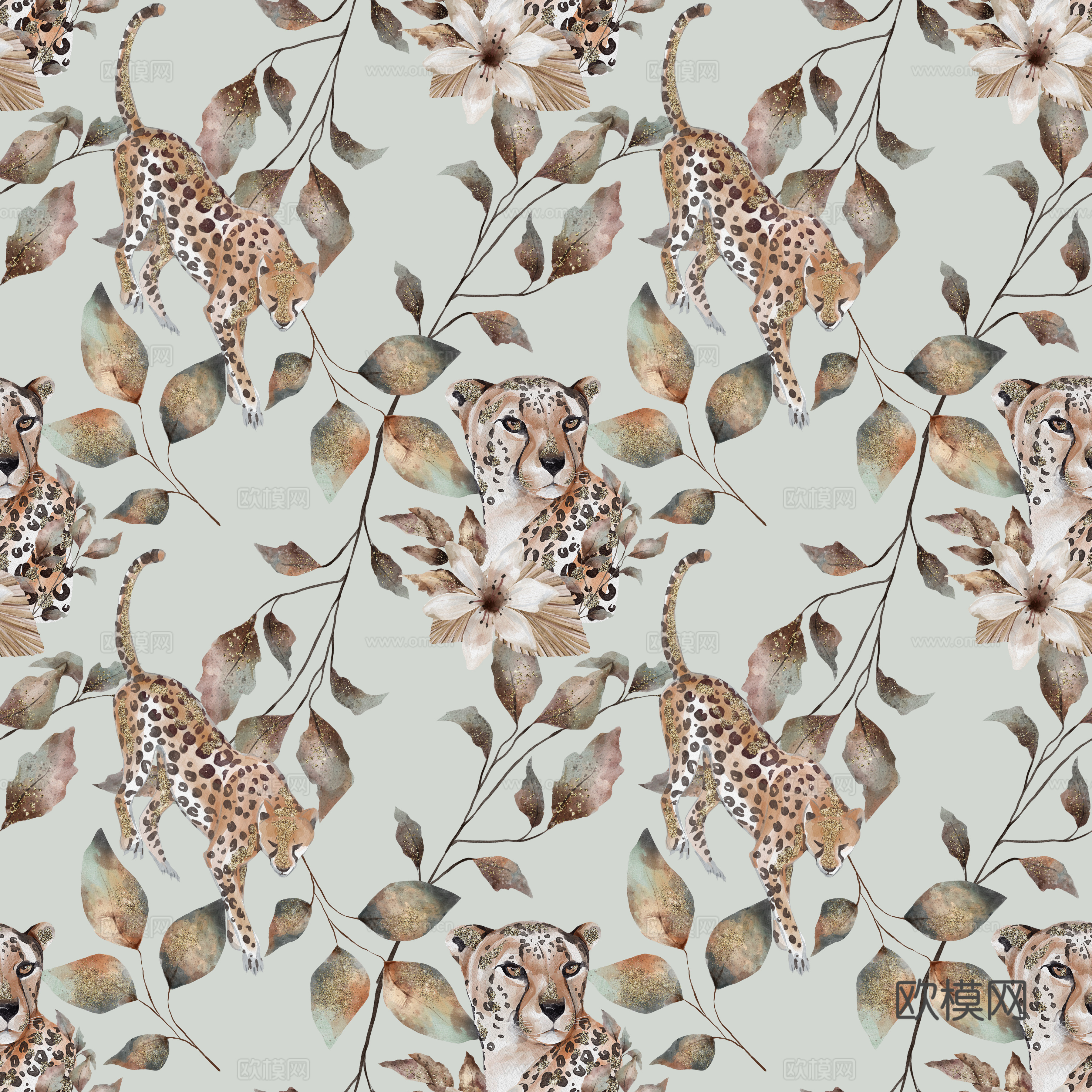 热带非洲动物植物手绘水彩图案纹理肌理20