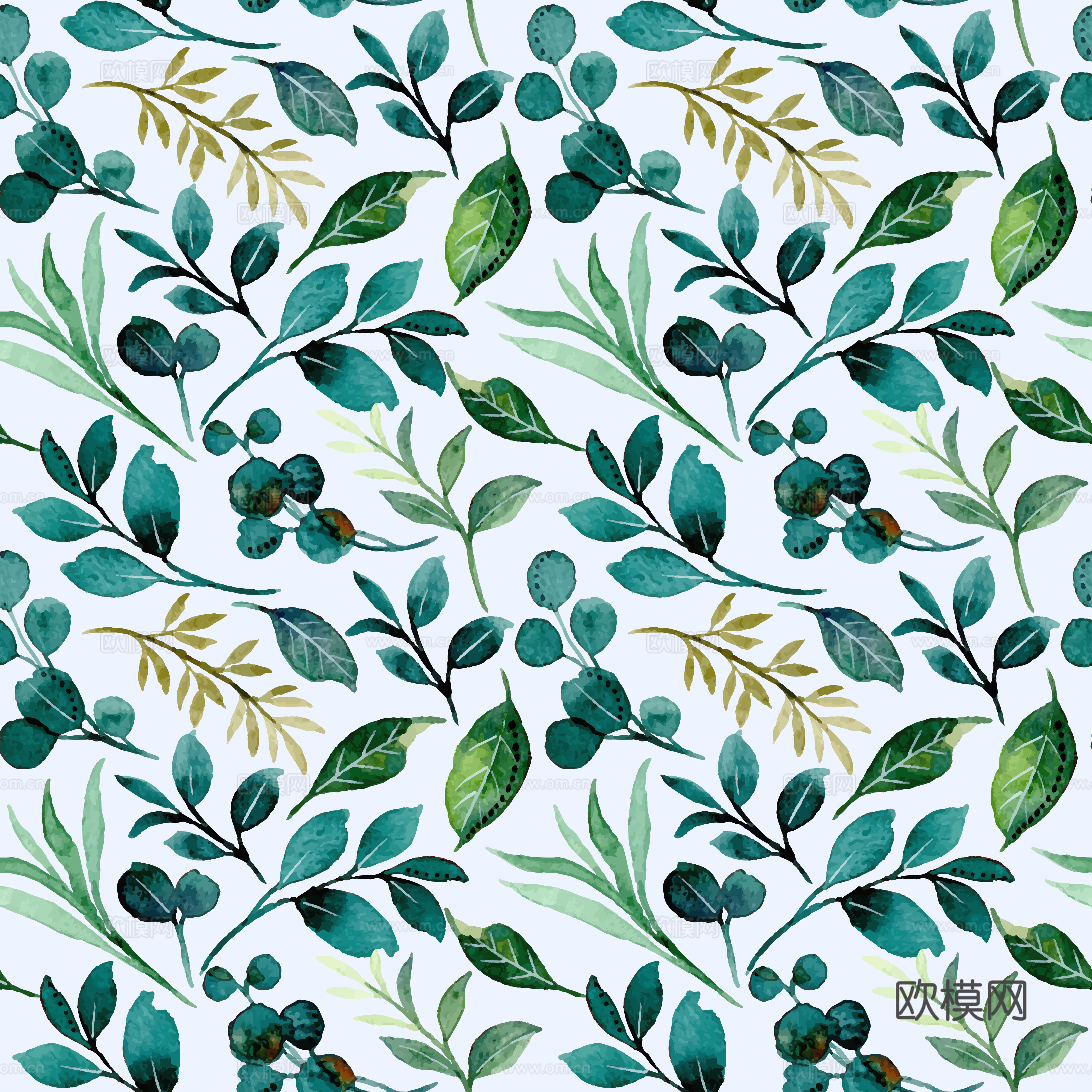 水彩风小清晰植物树叶图案纹理肌理57