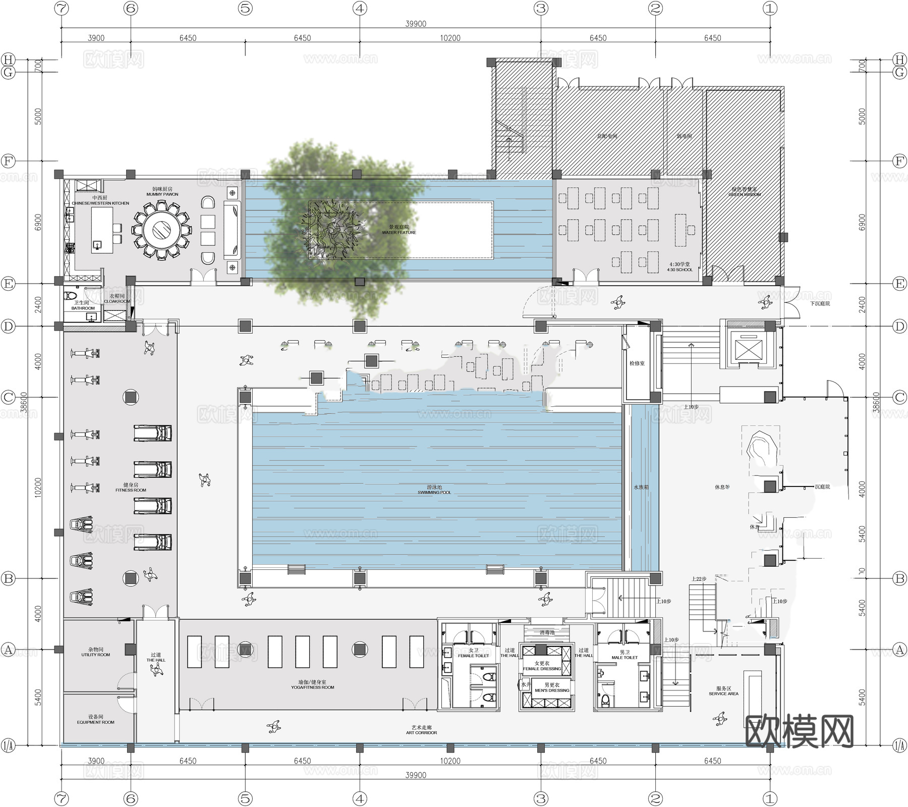 1500平娱乐会所 最新平面施工图设计cad施工图