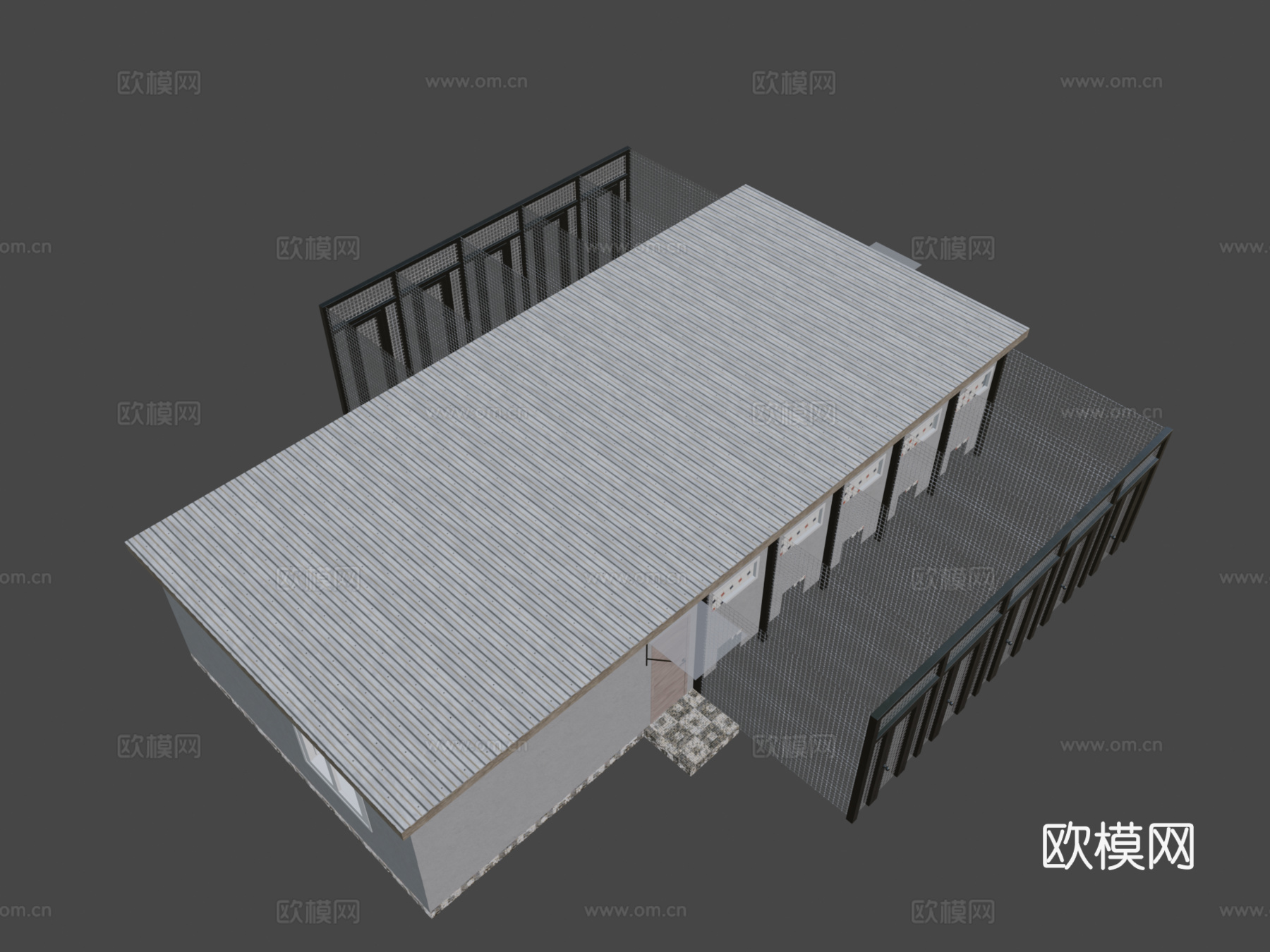 组合犬舍动物收容所庇护所3d模型3d模型下载（渲染图1）
