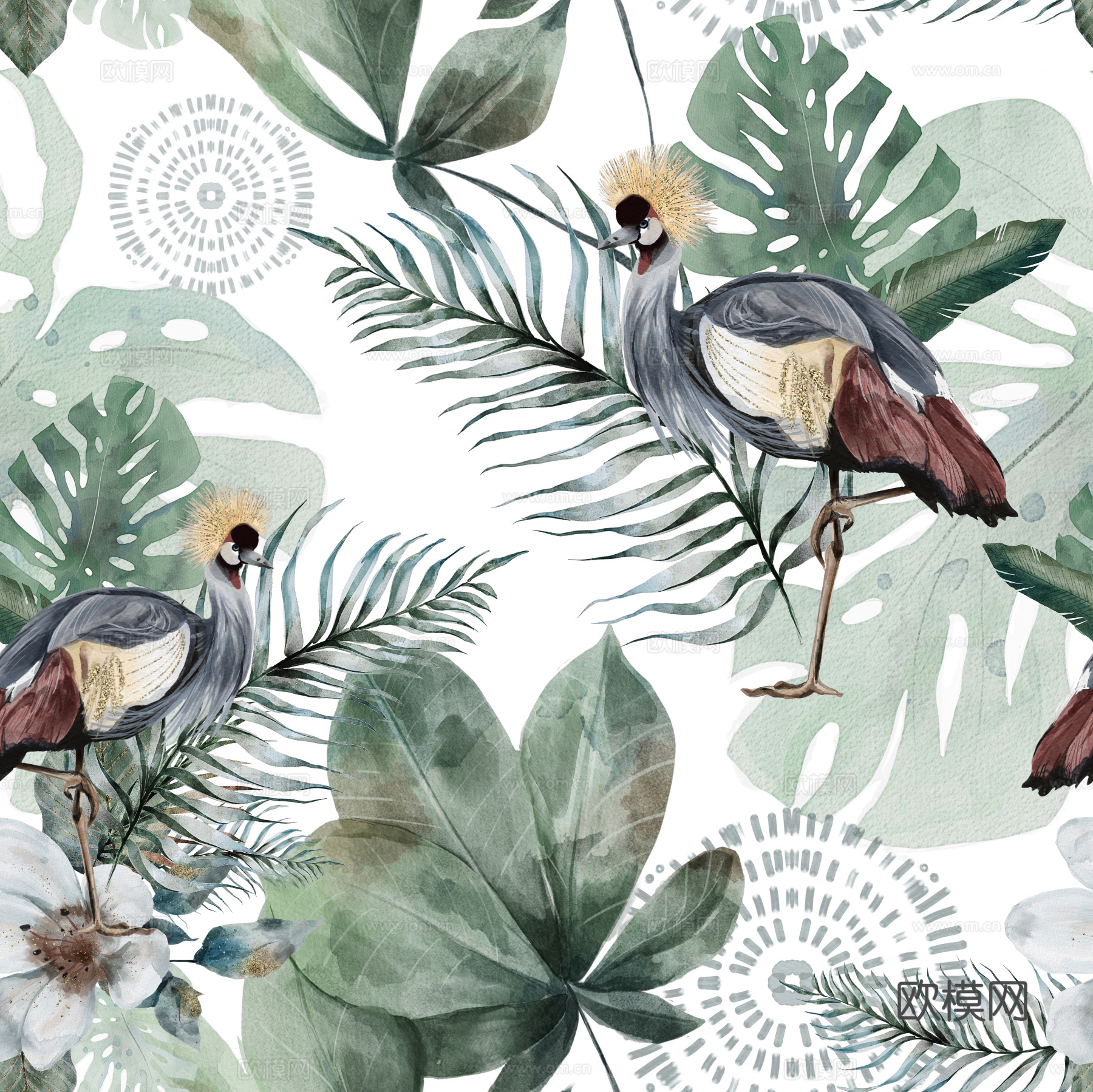 热带非洲动物植物手绘水彩图案纹理肌理34