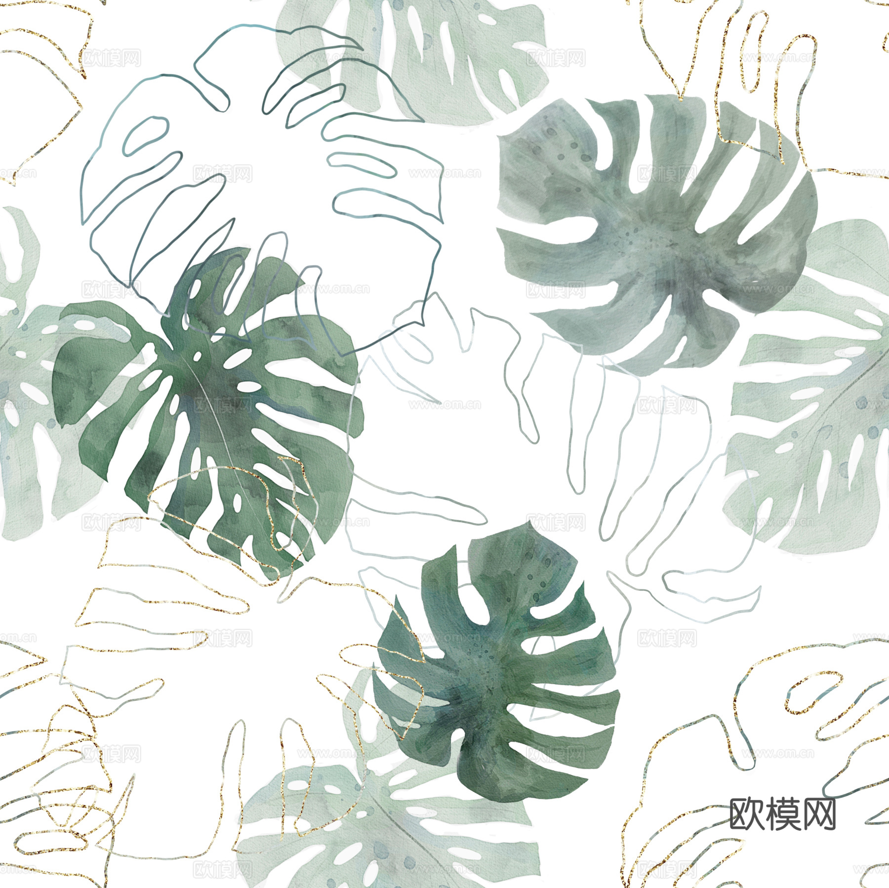 热带非洲动物植物手绘水彩图案纹理肌理29