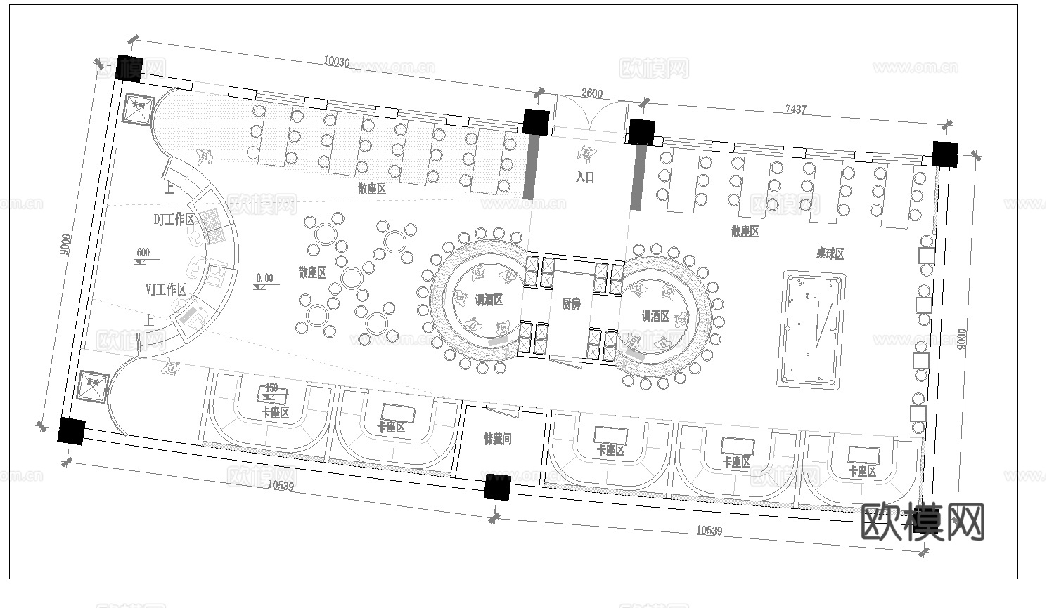酒吧 最新平面施工图设计cad施工图