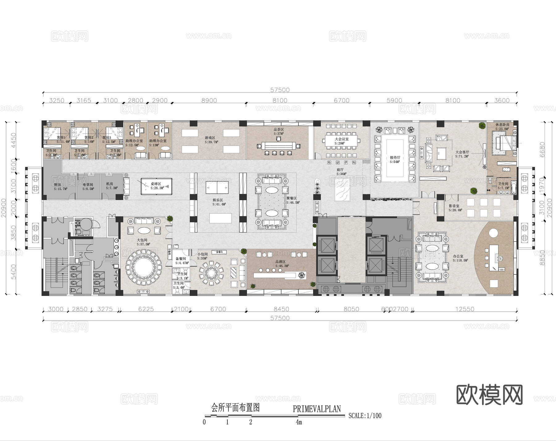 1200平高档娱乐会所 最新平面施工图设计cad施工图