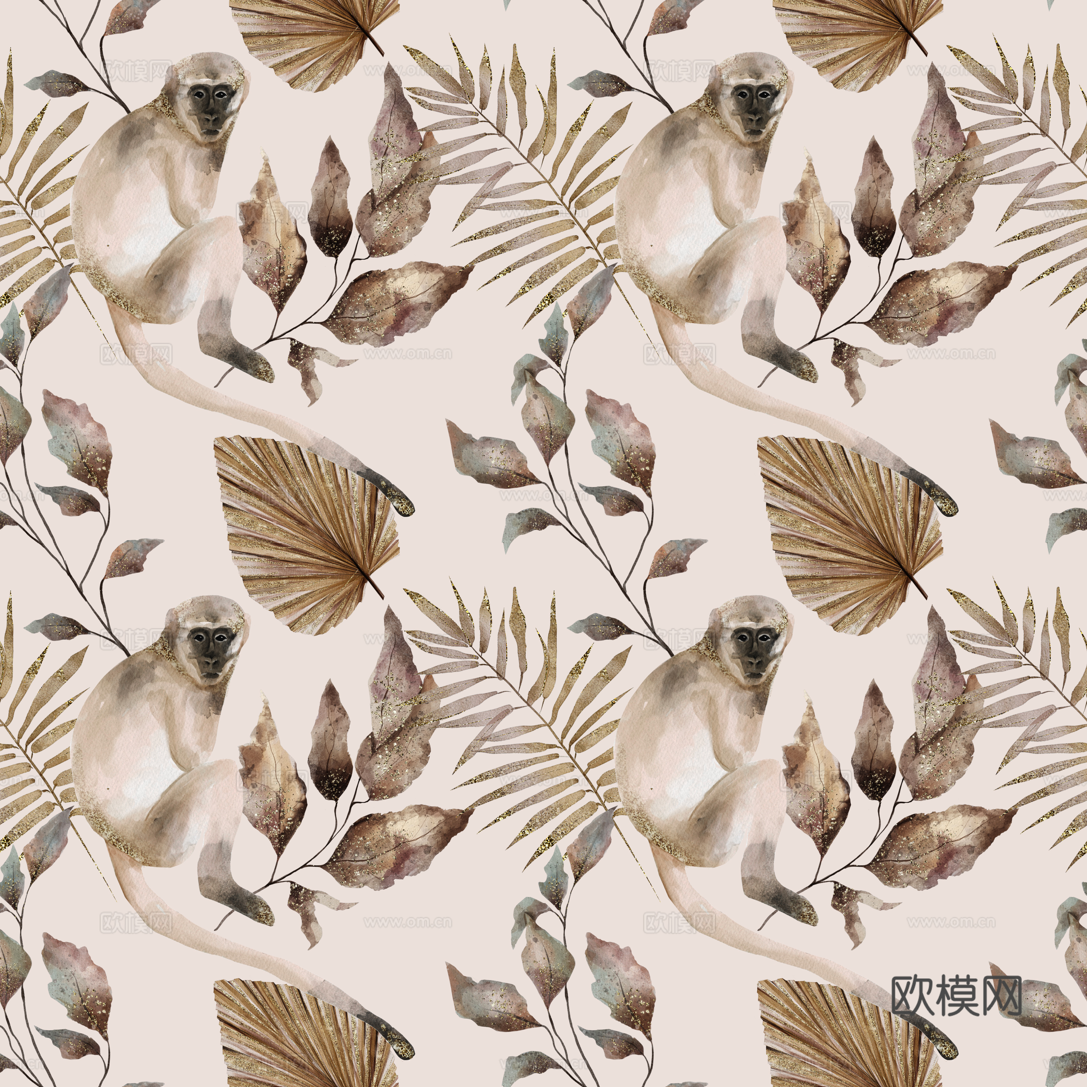 热带非洲动物植物手绘水彩图案纹理肌理24